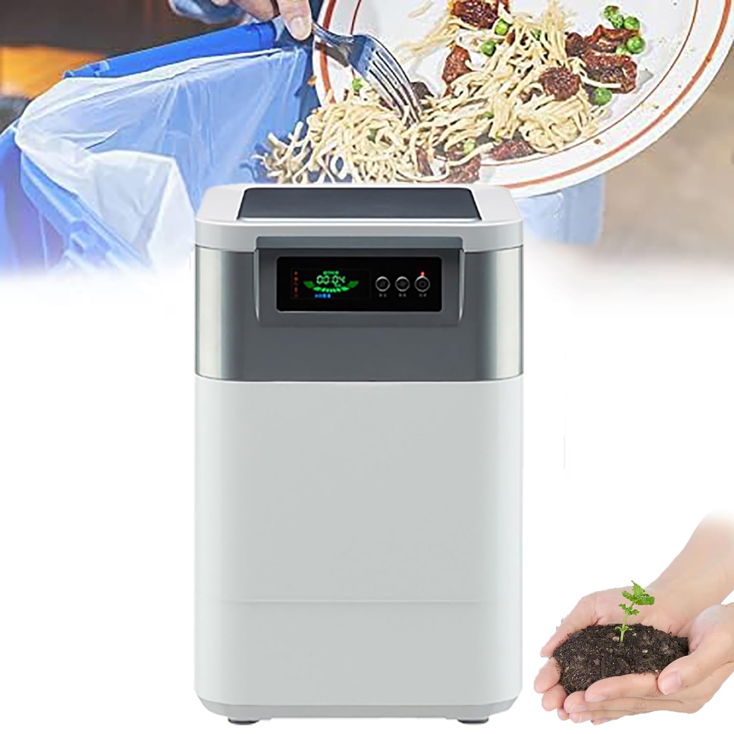 Compostador de Cocina Eléctrico de 15L, Compostador de Residuos de Cocina Inteligente para Interiores/Exteriores de 470W, Sin Olores, Fertiliza Su Jardín