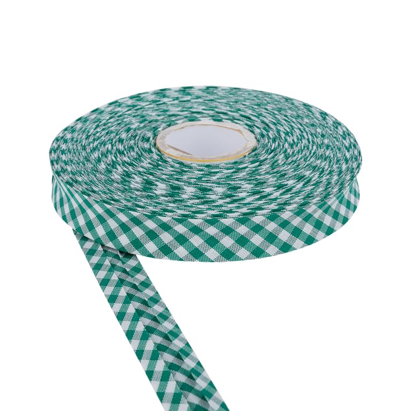 18mm Wide Cotton Gingham Bias Binding Tape 5m & 25m Available - White, Double Folded, Edging for Sewing, Bunting, Craft, Upholstery, Piping & Garments (Bottle Green, 25m) -Craft Queen LTD