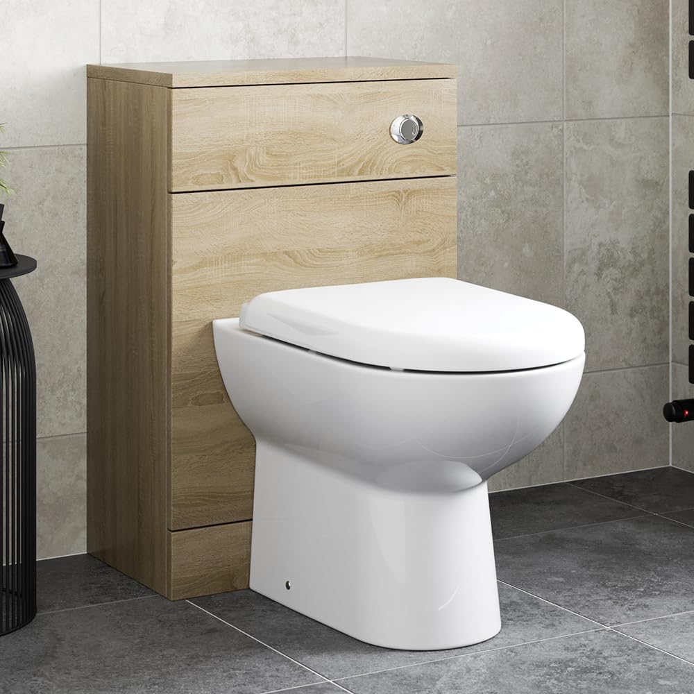 Affine® 500mm Bathroom Back to Wall BTW Toilet WC Cloakroom Furniture Unit Only, Freestanding Modern, Oak Wood