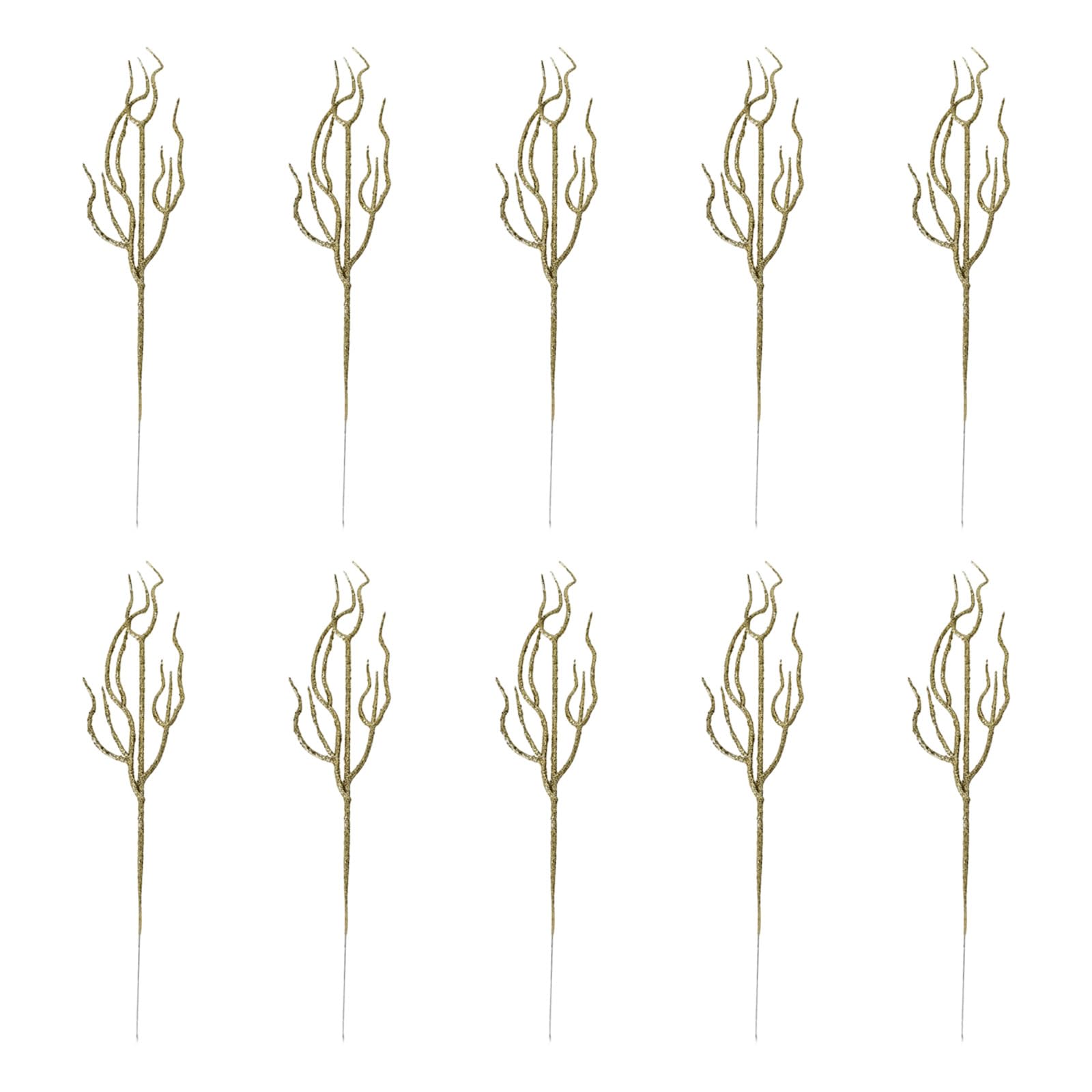 Xitea Gold Pack Of 10 Realistic Artificial Flower Stems, Artificial Dried Branches, Glittering Picks For Christmas And Wedding Decoration, Plastic Flower Stems