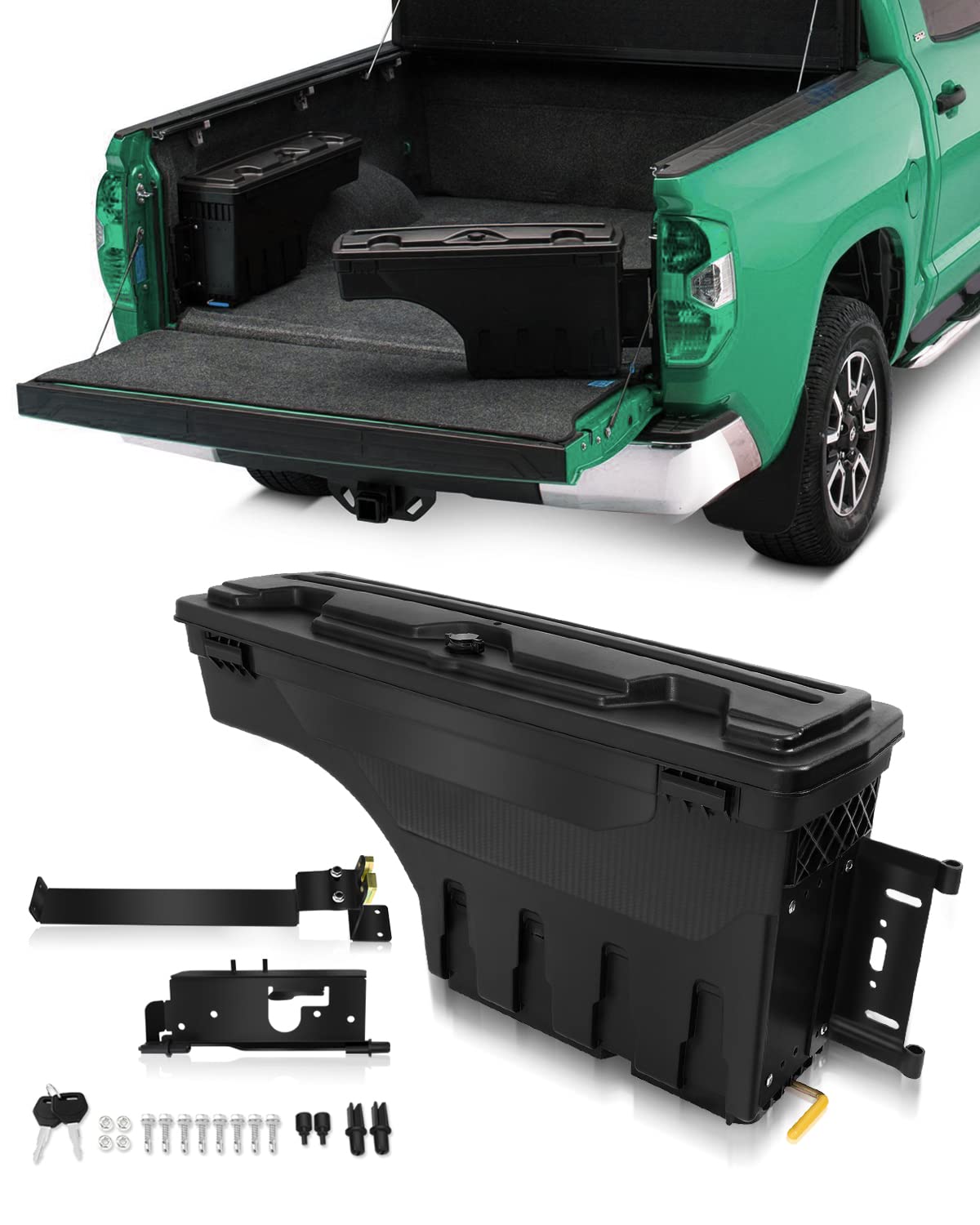 SCITOO Truck Bed Storage Tool Box Fit 180° Rotating For 2002-2010 For Dodge Ram 1500/2500/3500,2011-2018 For Ram 1500/2500/3500 Right Side Waterproof Black