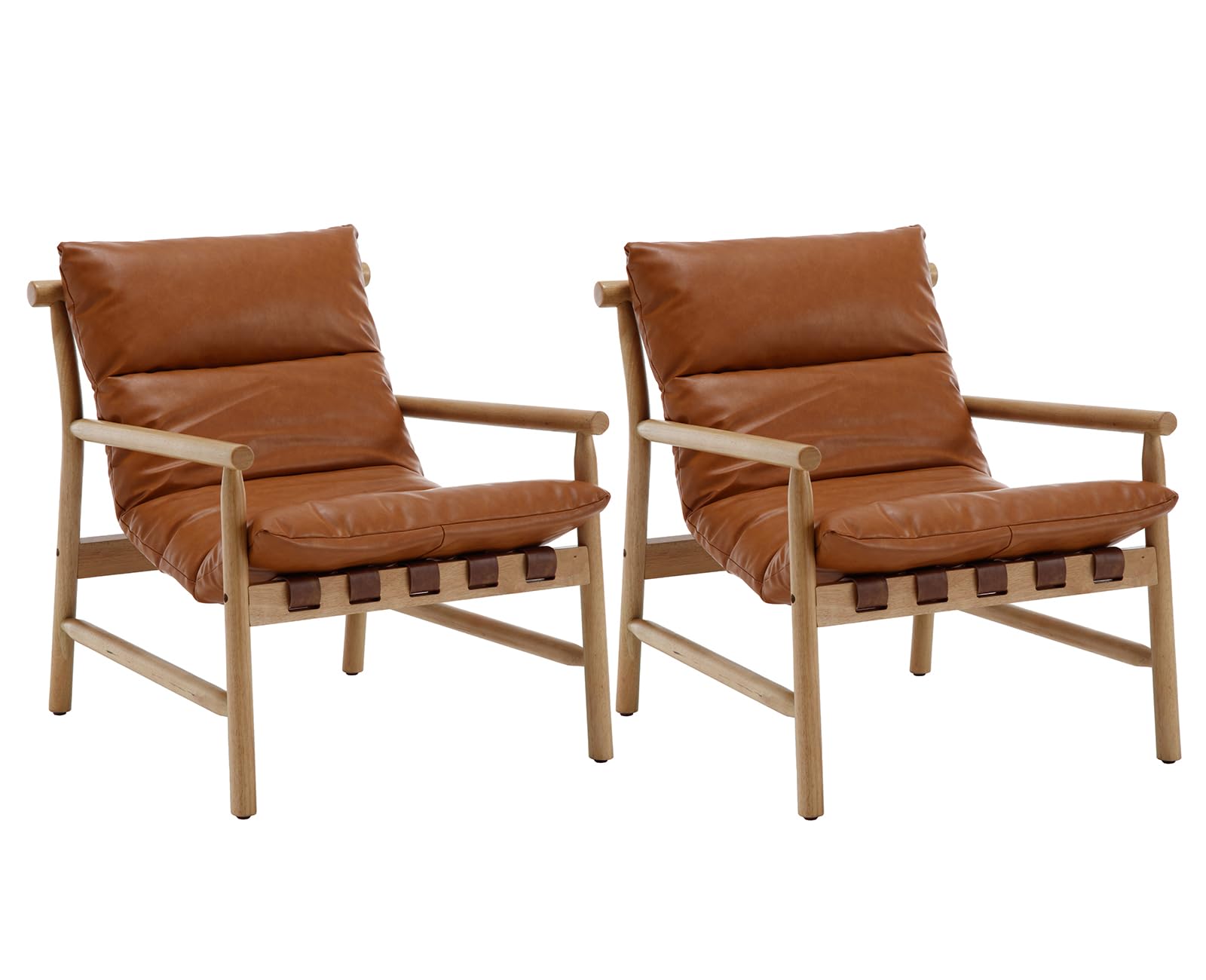 Kmax Modern Sling Accent Chairs Set of 2 Upholstered PU Leather Living Room Chairs Solid Wood Frame Arm Chairs Comfy Lounge Chairs for Bedroom,