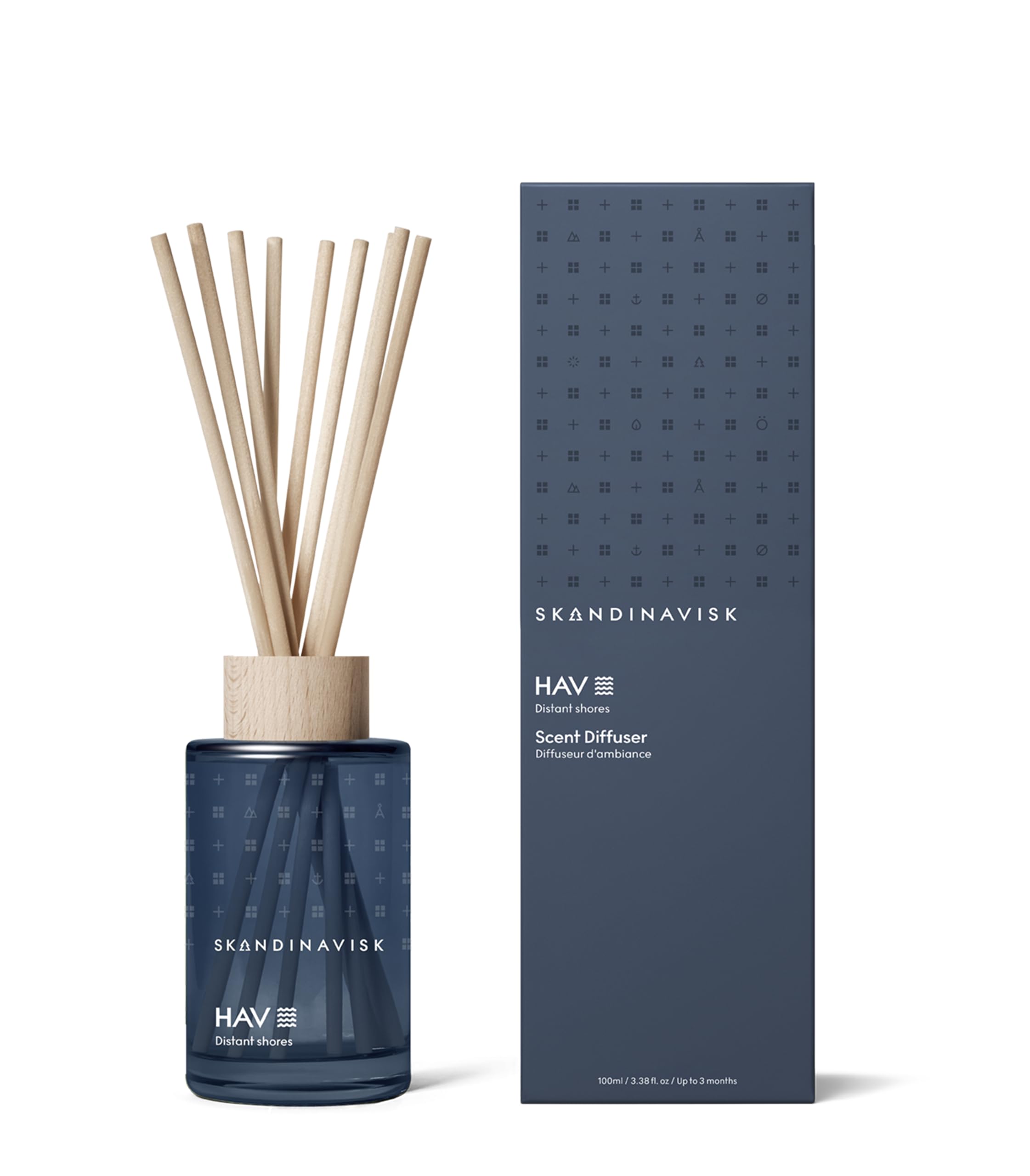 Skandinavisk HAV 'Meer' Duftstäbchen Diffusor mit 8 Stäbchen; Duftnoten: Salziges Sprühwasser (Gischt) und Seegras, Weißdorn und Strandrose, 100 ml.