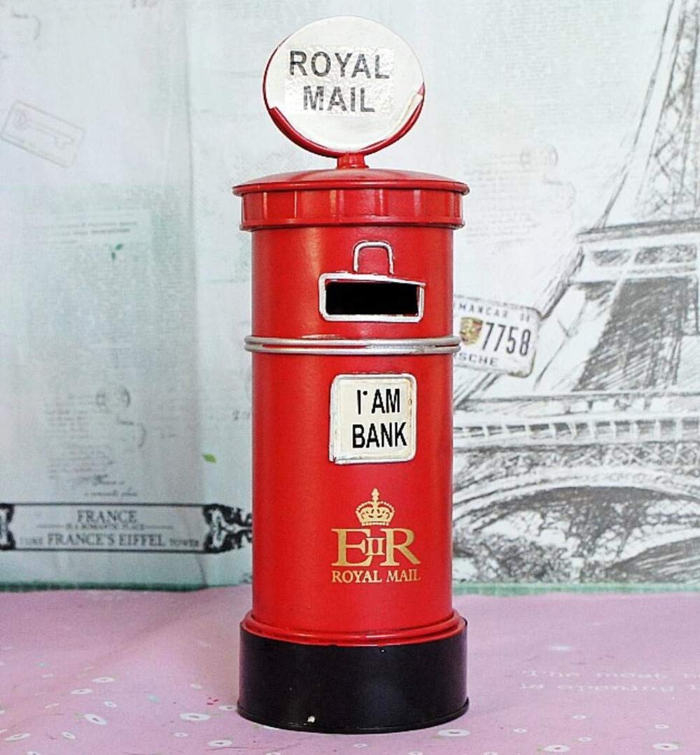 HALAWAKA Classic Retro Craft London Street Mailbox Metal Crafts Model Red Post Box Piggy Bank Decorative Ornaments for Kids Birthday Gift (Red)