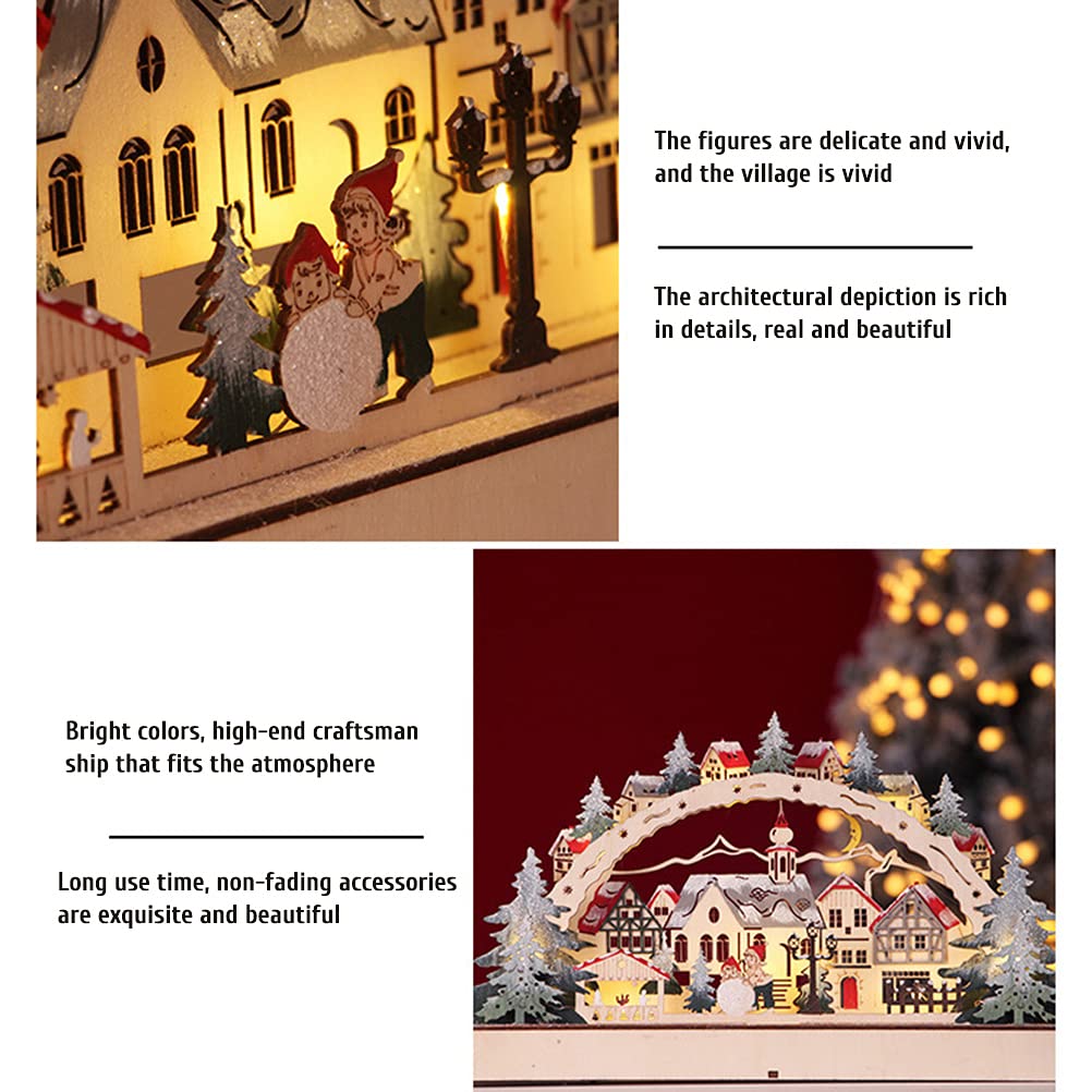 HEITIGN Christmas Decor 38 * 22 * 5CM LED Forest Scene Wooden Village for Mall Window Decorations