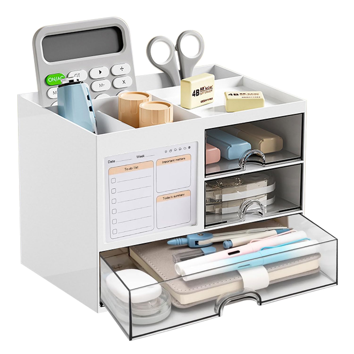 Funito Desk Organizer with 3 Drawer, Multi-Functional Pencil Pen Holder for Desk, Desk Organizers and Storage with 5 Compartments, Desktop Organizer for Office Home Art Supplies