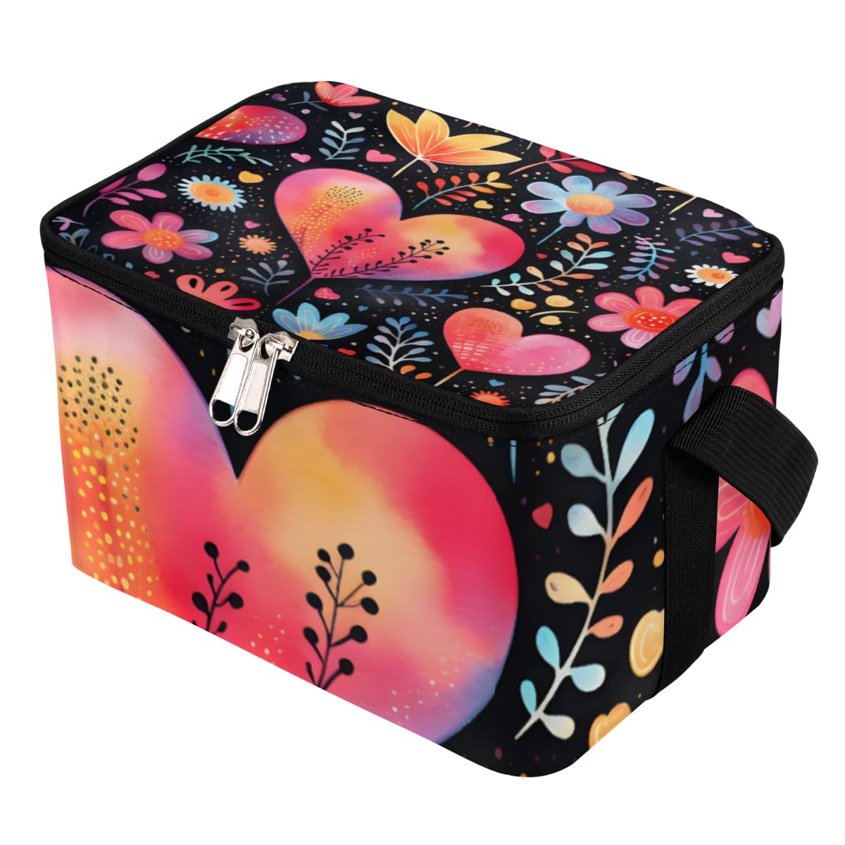 Lunch Bags for Women Men 9 Cans,Abstract Heart Hot & Cold Food Delivery Bag Insulated Grocery Bag Insulated Lunch Box Flowers Cooler Bag for Office Work Picnic Beach