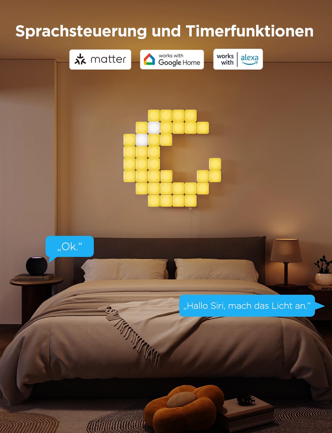 Govee Mini Panel Lights, RGBIC Wandpaneele, Musikmodi, DIY-Modus 20er-Pack | funktioniert mit Matter, Alexa, Google Assistant, 50 Szenenmodi LED-Wandpaneele für Spielzimmer, Schlafzimmer, Wohnzimmer