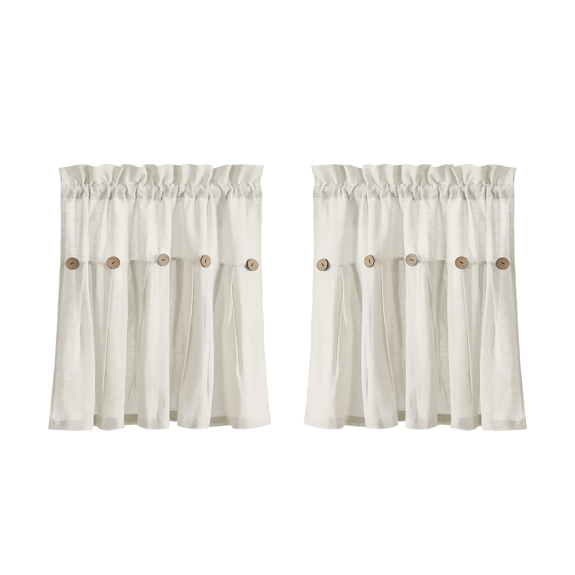 Lush Decor Lot de 2 Rideaux de fenêtre à Boutons en Lin Blanc cassé 73 x 61 cm