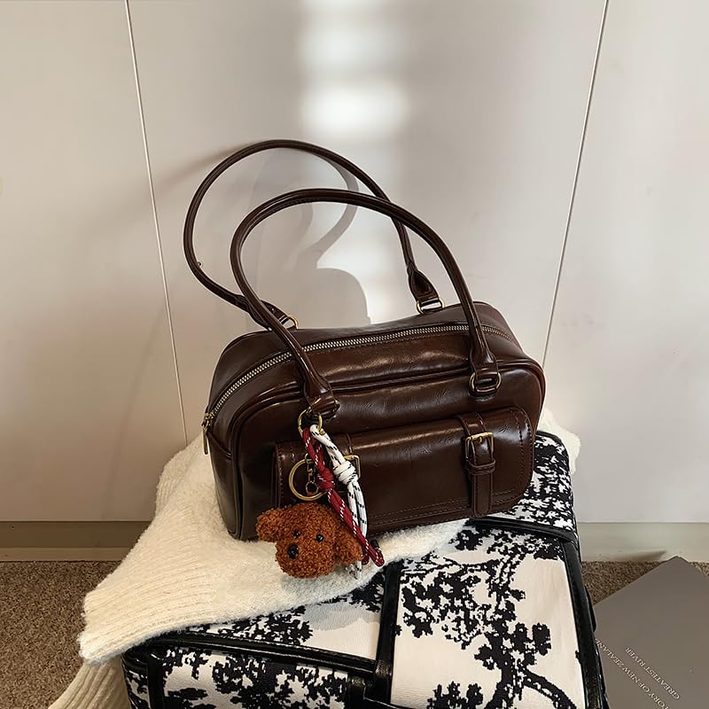 Leather Retro Shoulder Bag for Women with Pendant Casual Purse Tote Handbag Shoulder Tote Handbag Satchel Handbag for Work Tr2