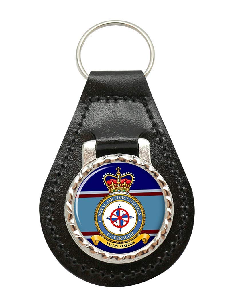 Giftshop Uk Unisex Black Leather And Silver Metal Raf Station Gütersloh Leather Key Fob