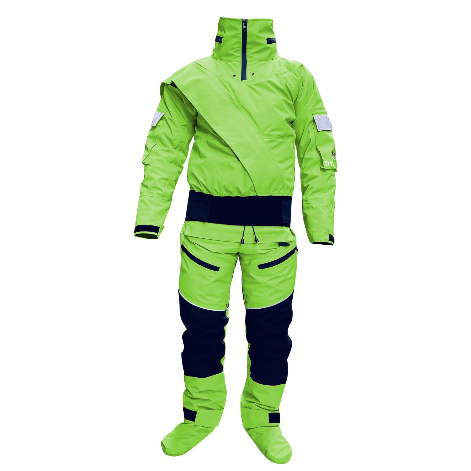 Plus Size Dry Suits for Men in Cold Water Water Rescue Suit with Detachable Hood for Whitewater Canyoneering Kayaking Exploring (Green, 3X-Large)
