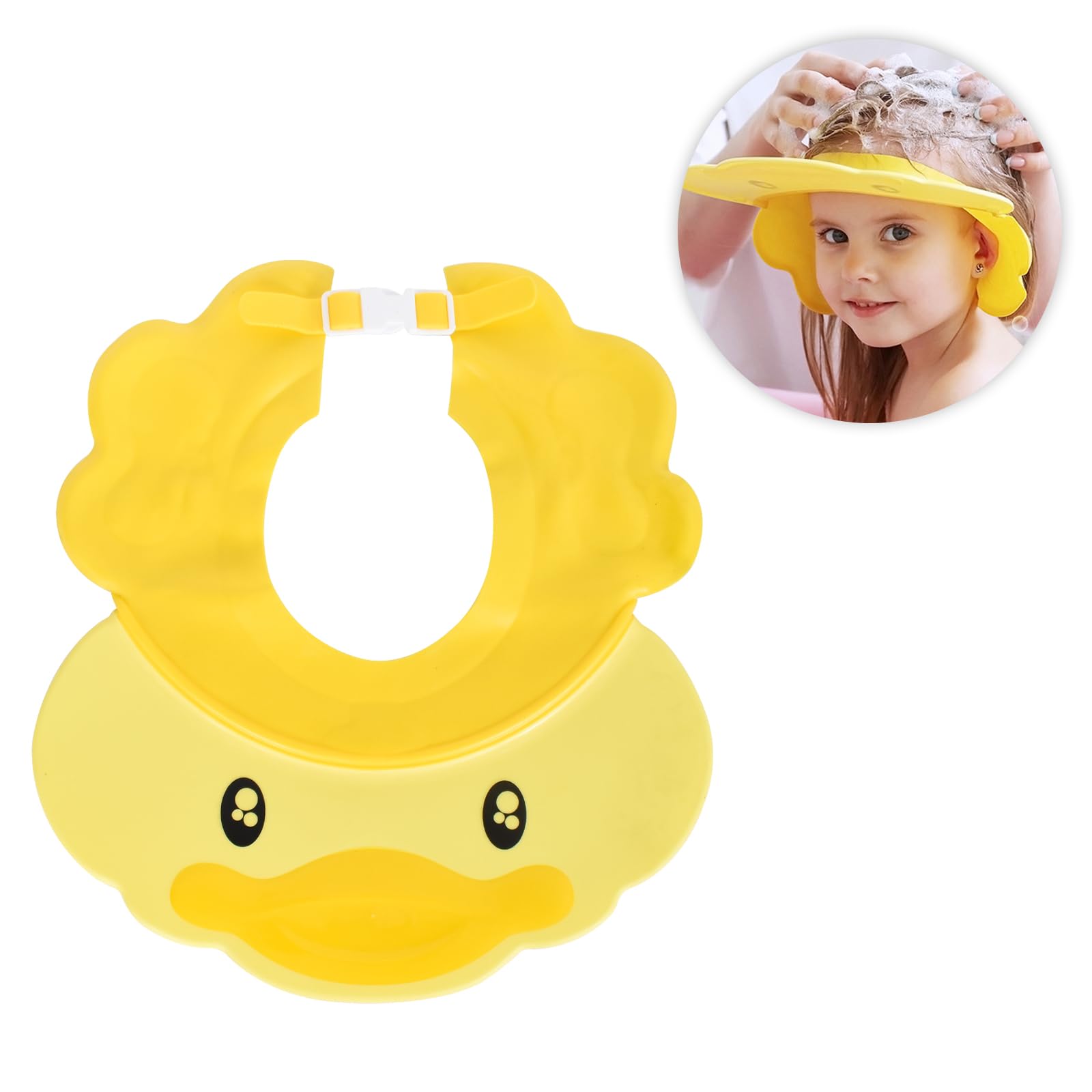 Gorro de Ducha Ajustable para Niños y Bebé, Visera Baño Sombrero Impermeable Protege Ojos y Orejas (Amarillo)