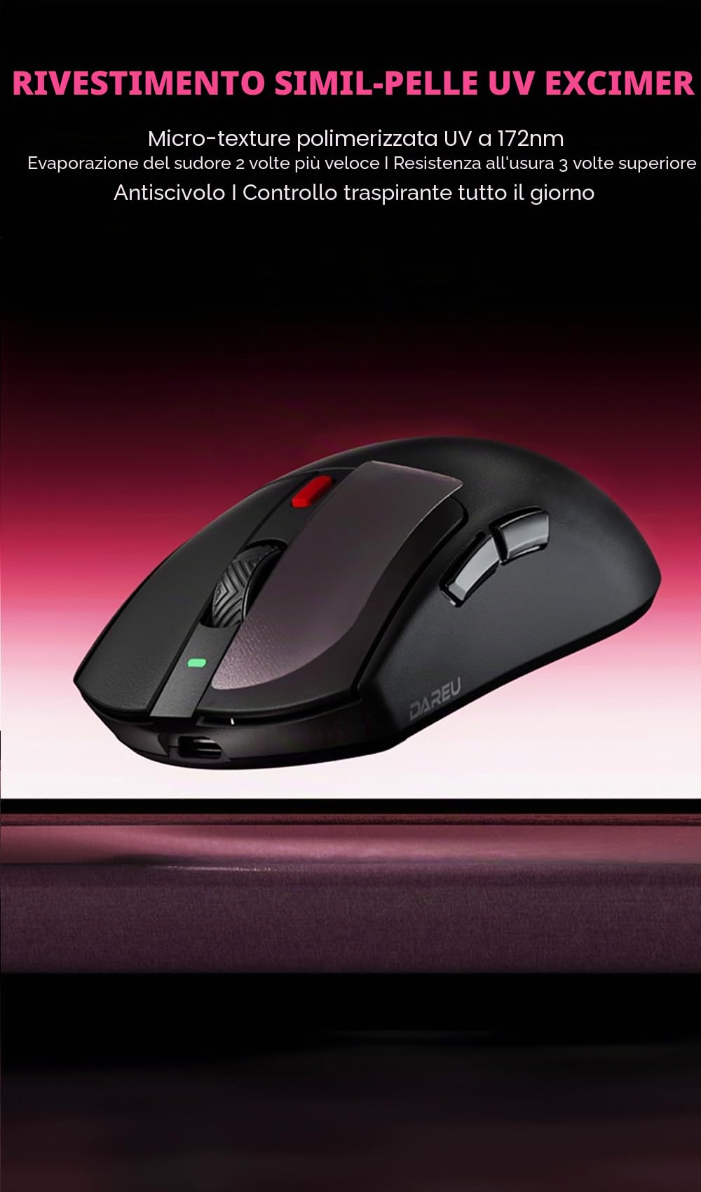 DAREU Mouse da gioco wireless AE6 Pro, sensore PAW3950 30K personalizzato, Dual polling 8K wireless/cablato, dock di ricarica display, rivestimento ad eccimeri, peso leggero 59 g, simmetrico