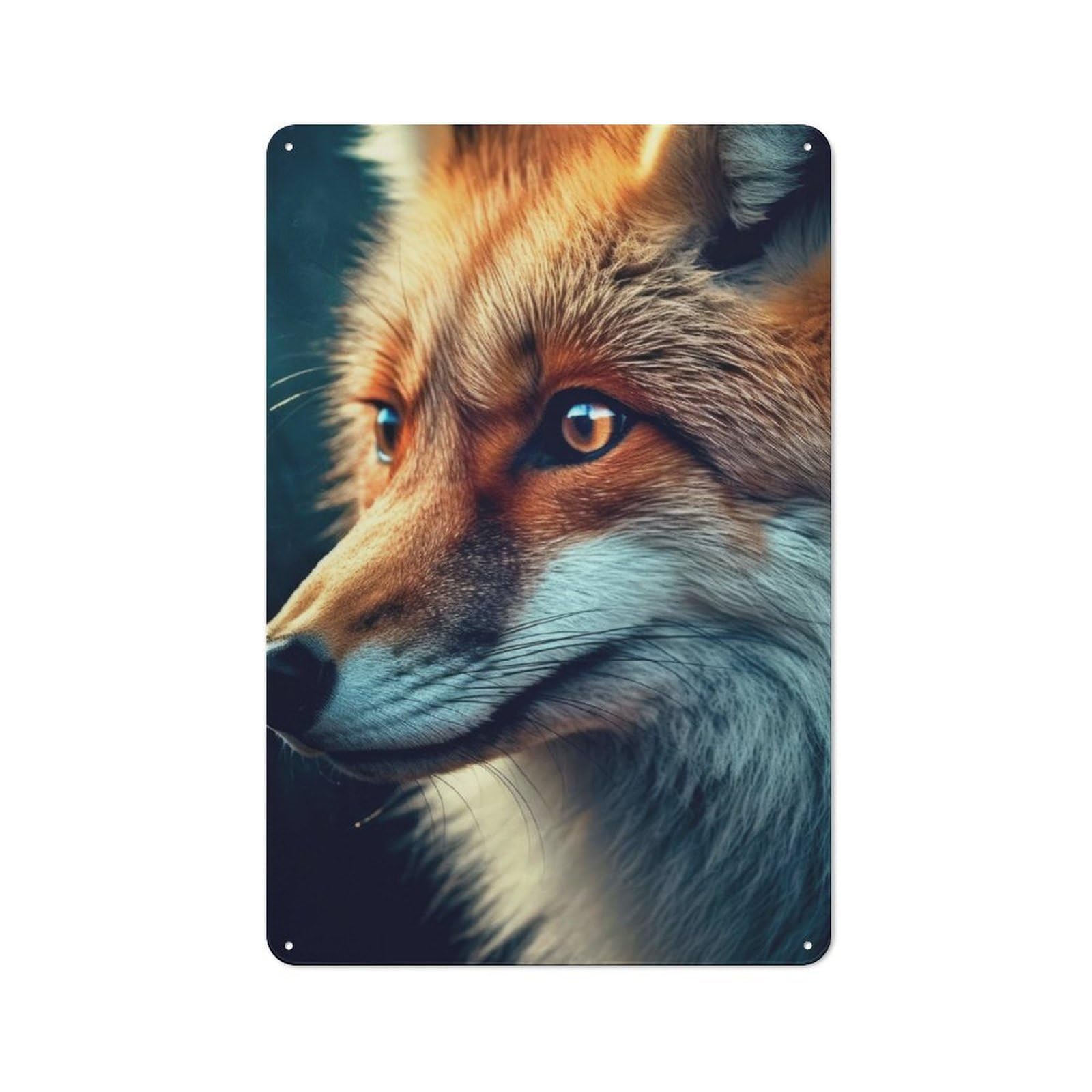Junmoney Fox Closeup Face Rustic Metal Sign 30X20cm Featuring For Living Room Wall, For Vintage Wall Decor Fans, For Metal Sign Collectors