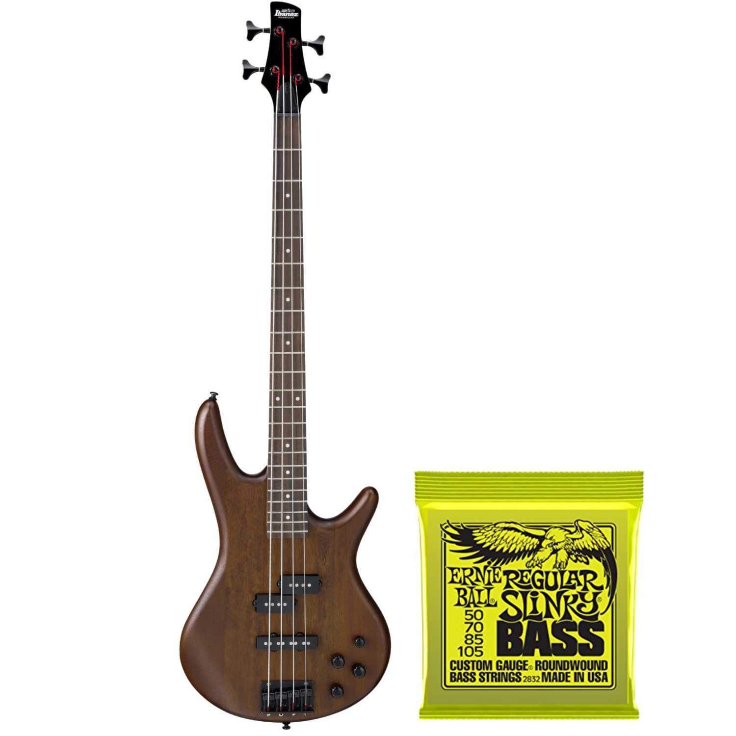 IBANEZ GSR200B Gio corde basso elettrico piatto in noce (marrone) + nichel rivestito corde per basso Ernie Ball Super Slinky