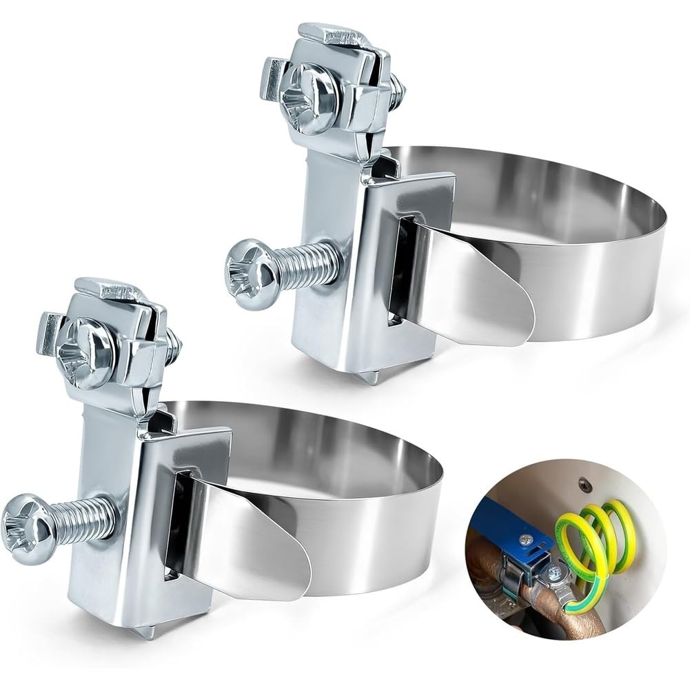 Ctrlzs Grounding Pipe Clamp 8-52 Mm Diameter Earth Band Clamp-2Pcs Earth Grounding Band