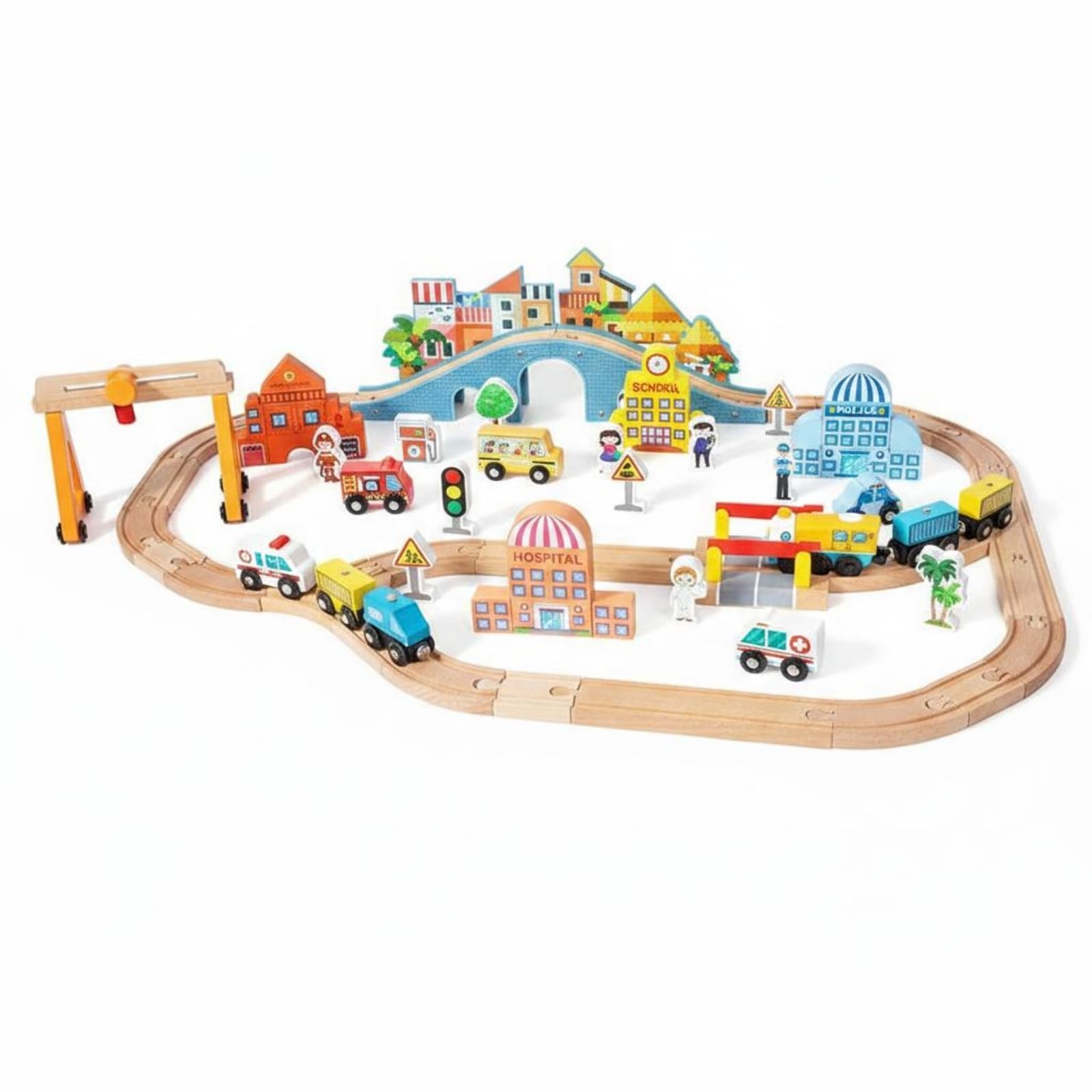 Kinder Holz Spielzeugzug Set Holzeisenbahn Zugstrecke Schienenset Zubehör Elektrisch Kreativset Kombinierbar Rollenspiel Welt Fördert Feinmotorik für