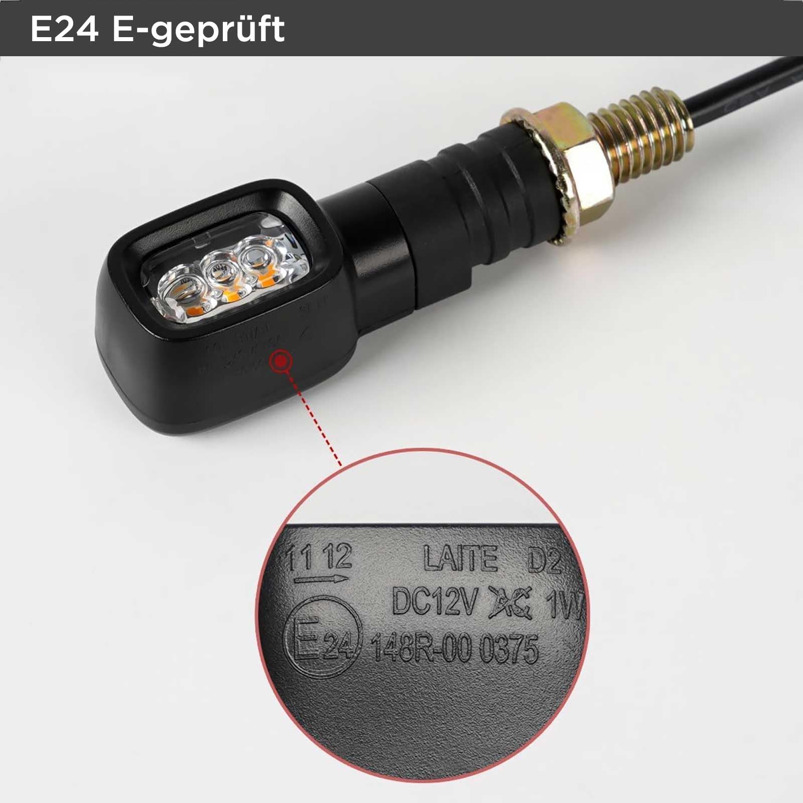 evermotor 12V Mini LED Blinker Motorrad, E24 E-geprüft, 2 Stück 1.2W Retro Motorrad Blinker Rechteckig, M10-Gewinde, LED mit hoher Helligkeit, IP67 Wasserdicht