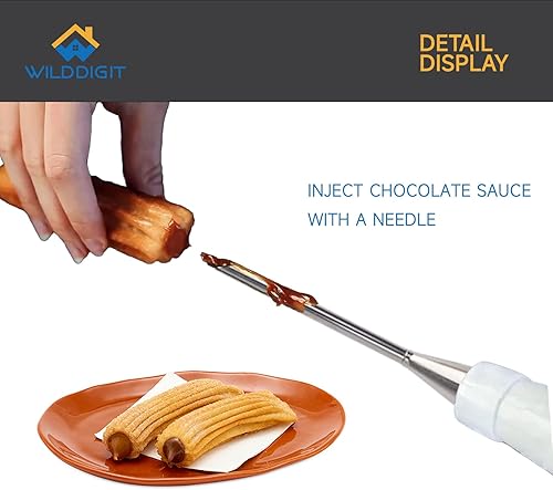 Miniatura 3 de Kits para hacer churro, máquina de churro de acero inoxidable, bolsa de tubería, relleno de churro, 2 cepillos y 3 boquillas (acero inoxidable)