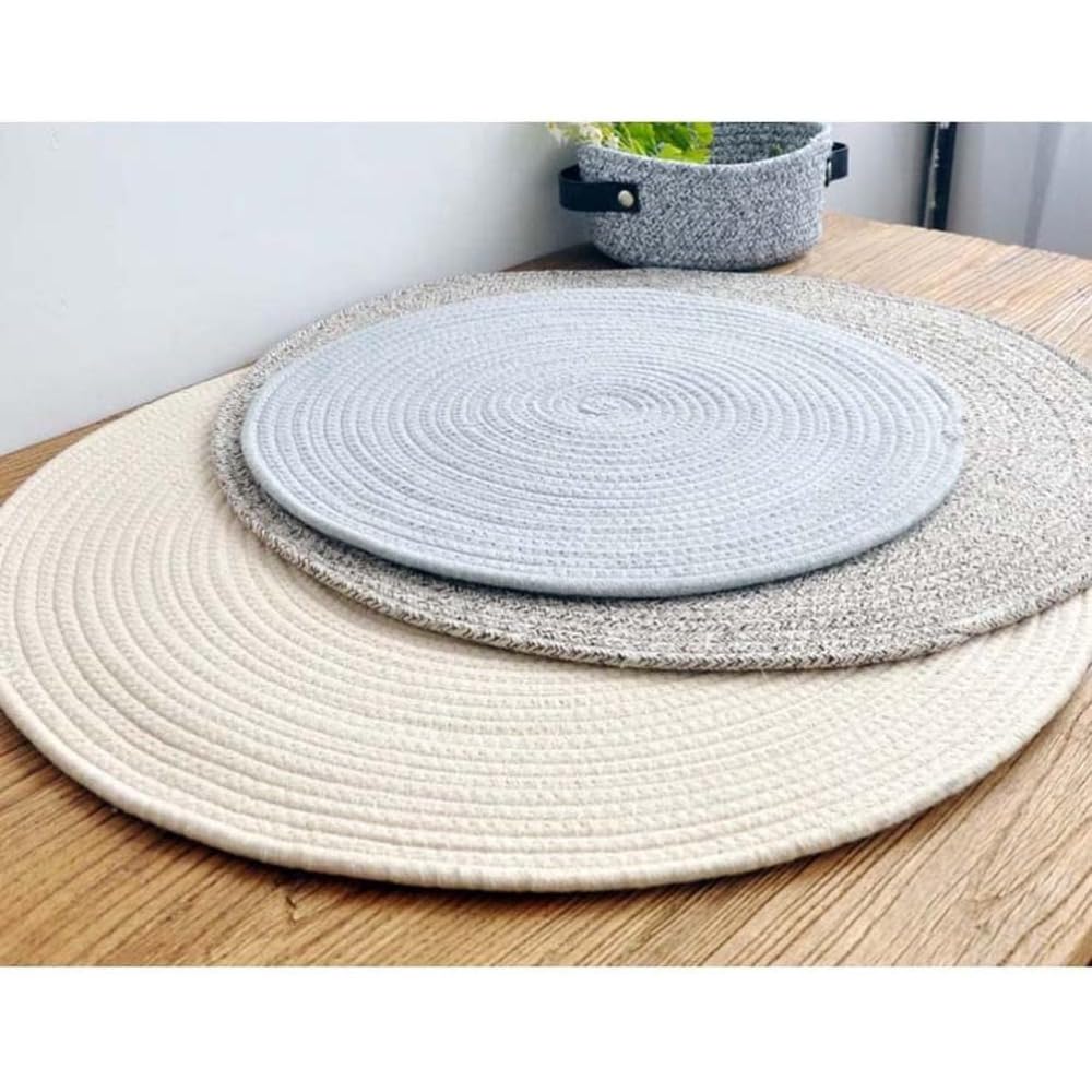 Amazon | Vzqr 円形ラグ カーペット 150cm ベージュ コットン手編み