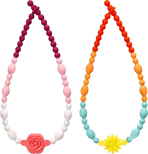 Teething Necklace for Baby, One-Piece Safety Design for Toddler, Chew Necklaces for Sensory Kids Adults with Autism, ADHD, Fidget, Biting, Anxiety - Flower Chew Jewelry Toys for Teething Relief