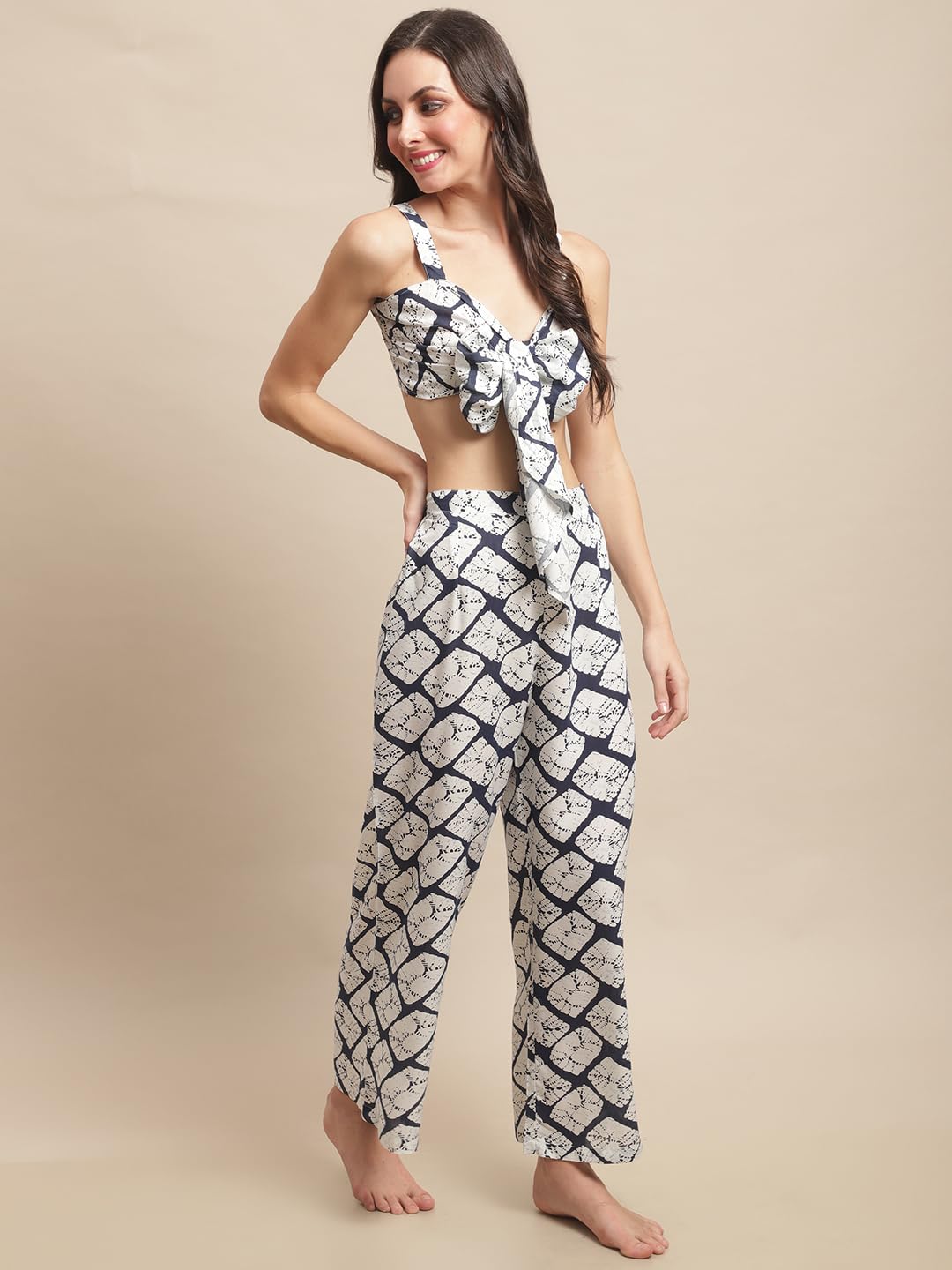 Claura Women Geometric Printed Top & Trouser Swimwear Set for Women (X-Large, White) 1