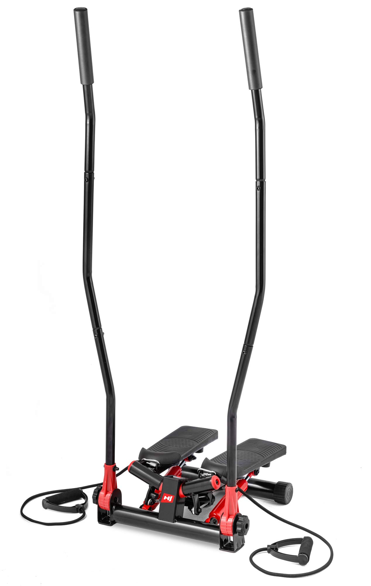 Hop-Sport Stepper mit Haltegriffen - Kompakter Swing Stepper für Zuhause, Fitnessgerät mit LCD-Display und Expandern, Nordic Walking Training, Max. Belastung 100 kg