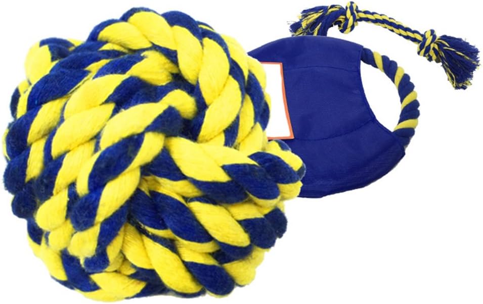 ペット噛む玩具 犬 ペットおもちゃ ロープのおもちゃ 遊び 歯ぎしり 丈夫 耐久性 清潔 安全 ストレス解消 デンタルケア 運動不足 ボール フリスビー ロープ セット ネイビー