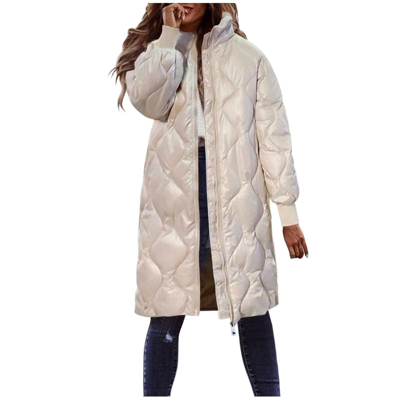 Chaqueta Larga de Algodón de Otoño Invierno para Mujer con Capucha Cuello Alto, Abrigo Parka Ropa Deportiva, Abrigo Acolchados Gruesos Cálido Largo Elegante con Cremallera Talla Grande