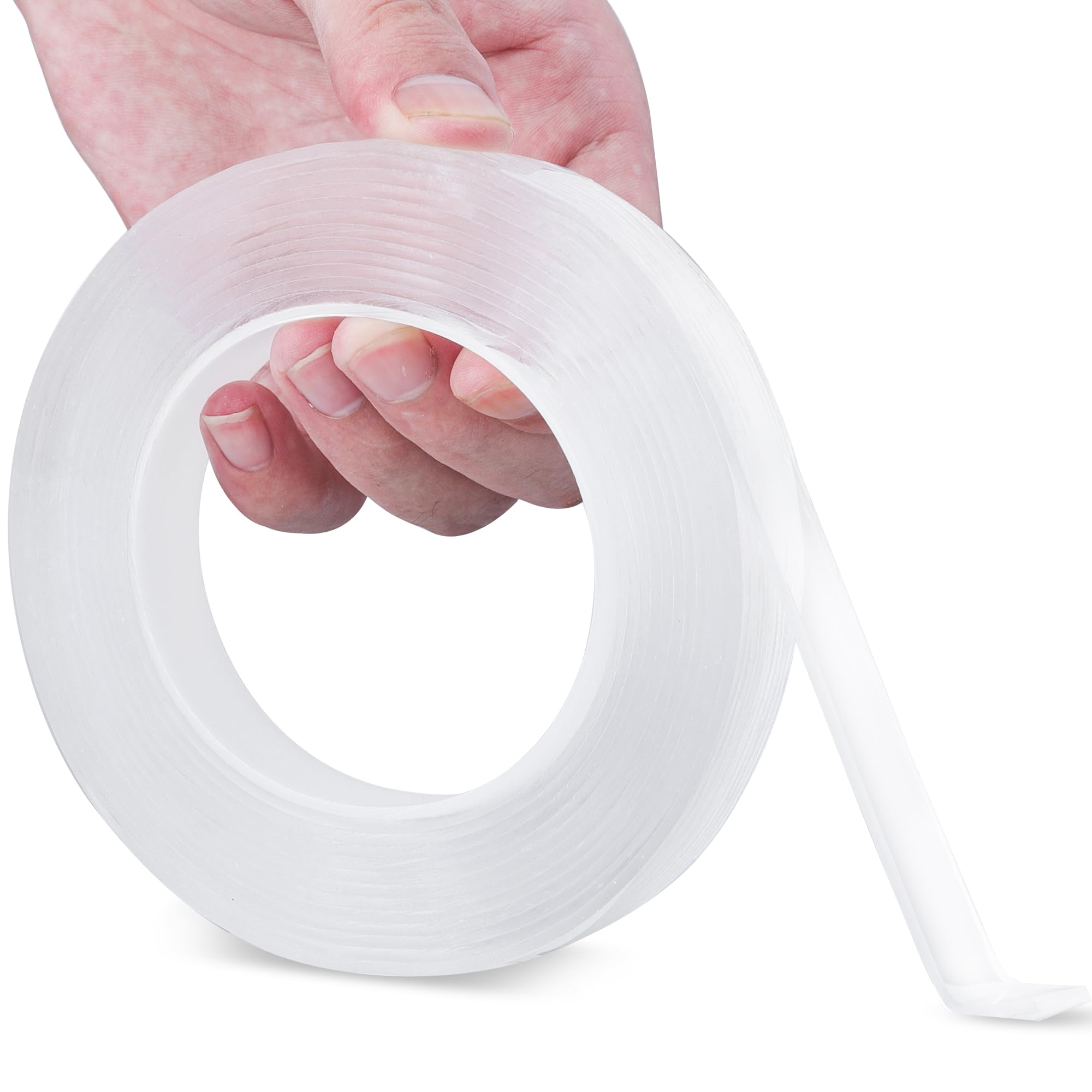 Teskyer Double Sided Tape Heavy Duty, Strong Adhesive Multipurpose Mounting Tape, Removable and Reusable Transparent Tape (0.59in W x 16.4ft L-2pcs)