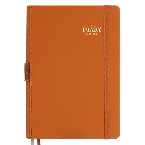 2021-2022 Diary Page A Day - A5 Academic Diary Planner from Jul. 2021 to Jun. 2022, Premium Matte Leather with Monthly Tabs, Inner Pocket, Banded, 14.5 X 21 cm, Brown