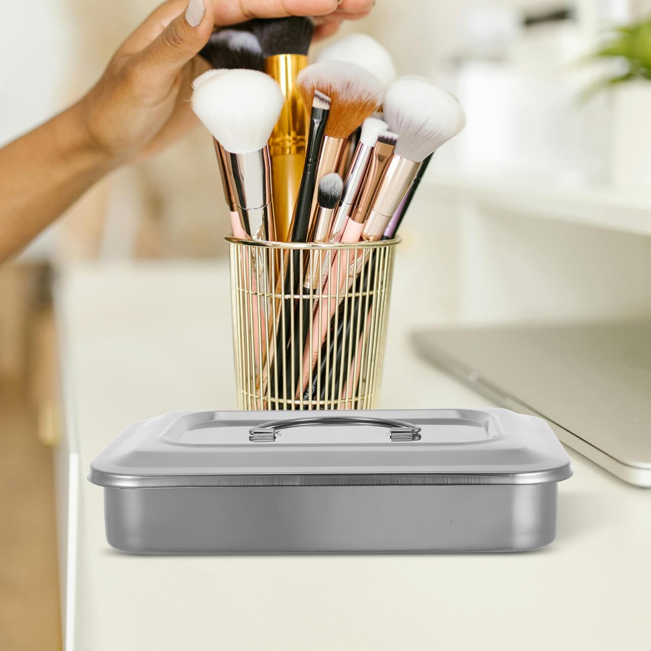 Anneome Caja de Esterilización de Acero Inoxidable Plata de Instrumentos con Tapa Cuadrada Resistente al Óxido y Diseño Simple para Uso Profesional
