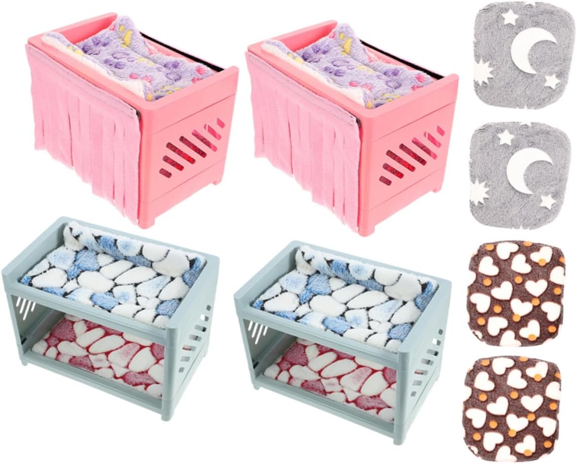 ibasenice 2 Sets Guinea Pig Bunk Bed Small Animal Hideout Nest with Double-Layer Design Includes Mats and Blankets for Hamsters Chinchillas and Rats Random Random Color