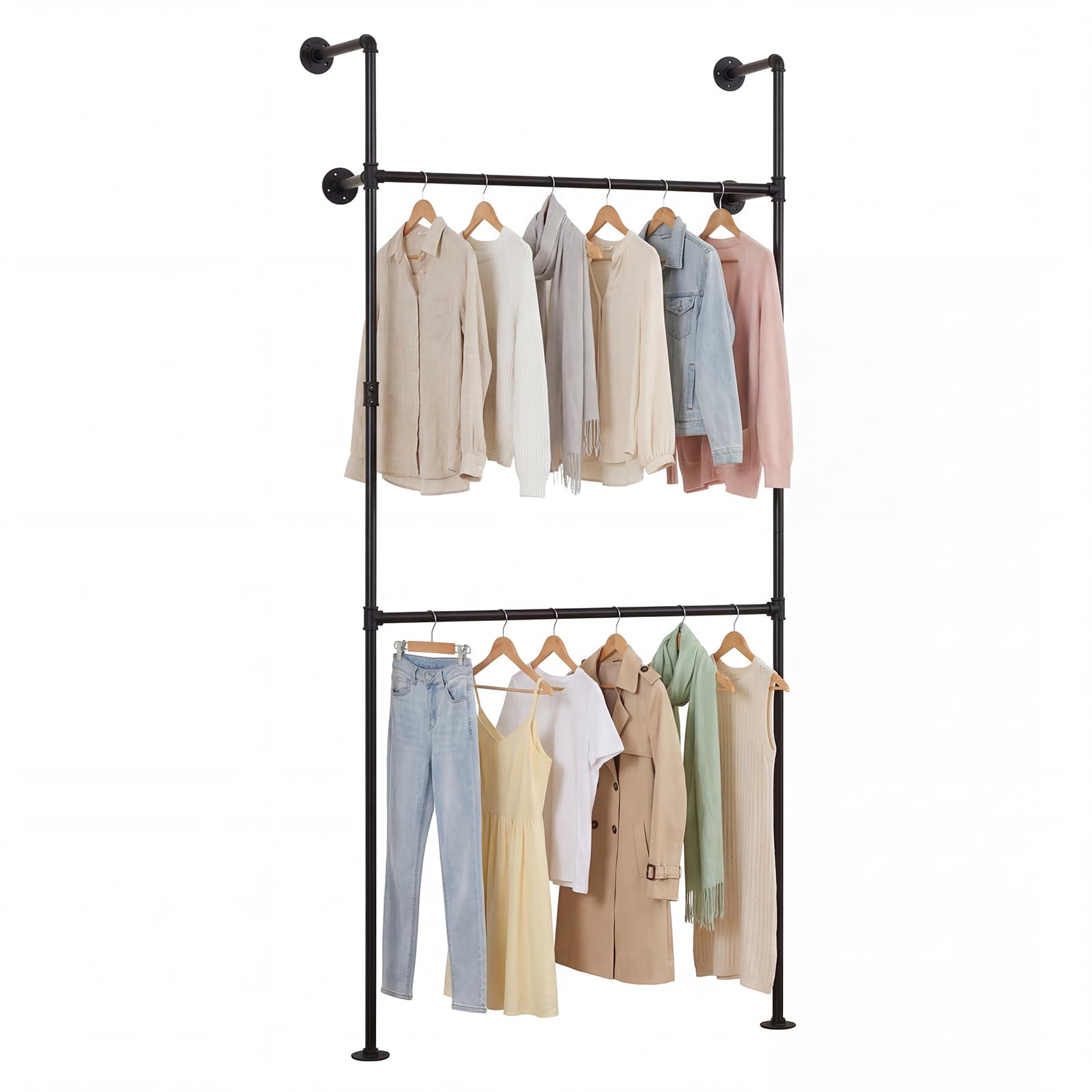 COSTWAY Perchero de Pared con 2 Barras para Colgar,106 x 32 x 227 cm