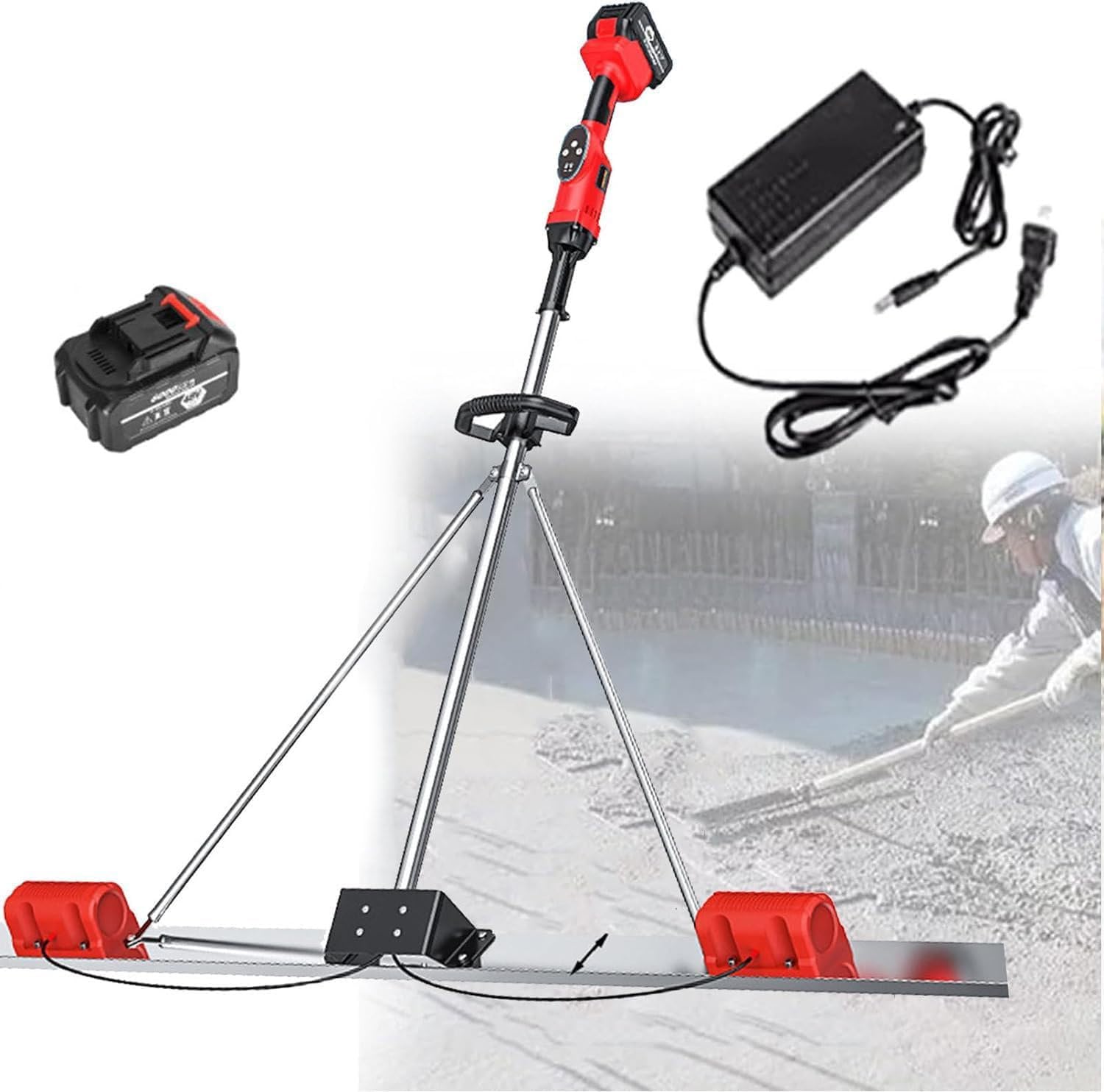 Senodon 1 Battery Concrete Vibrating Tool, Leveling Tamper Ruler, 21V 6000Rpm, 1.5/1.8/2M Stainless Steel Board, 7500Mah Large-Capacity Battery Cruising 3 Hours