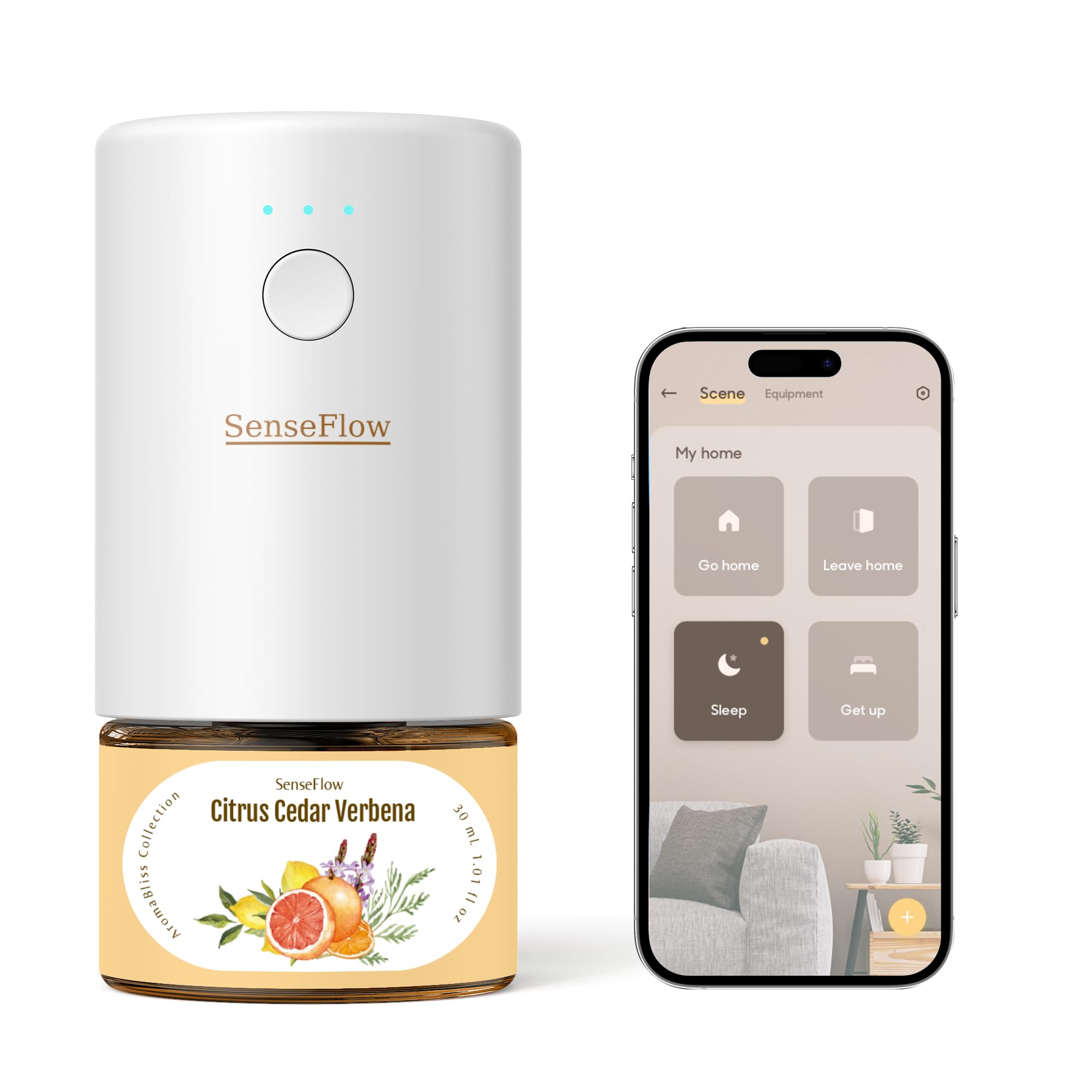 SF101S – Difusor ultrasónico de aceite esencial sin agua inteligente Wi-Fi, 100% a base de plantas, ambientador natural de 120 día