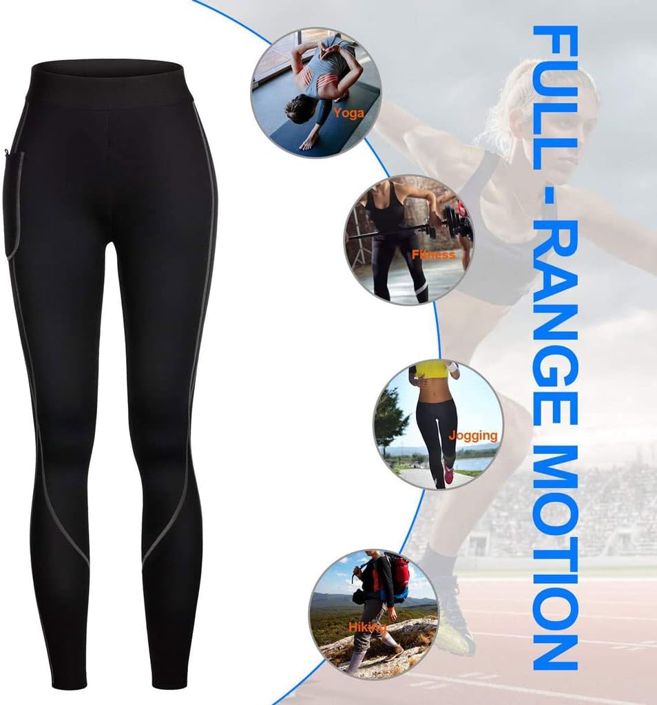 Sauna Pants for Men,High Waist Tummy Control Yoga Pants Weight Loss Workout Pants Neoprene with Pocket Sport Capris,XL,Black