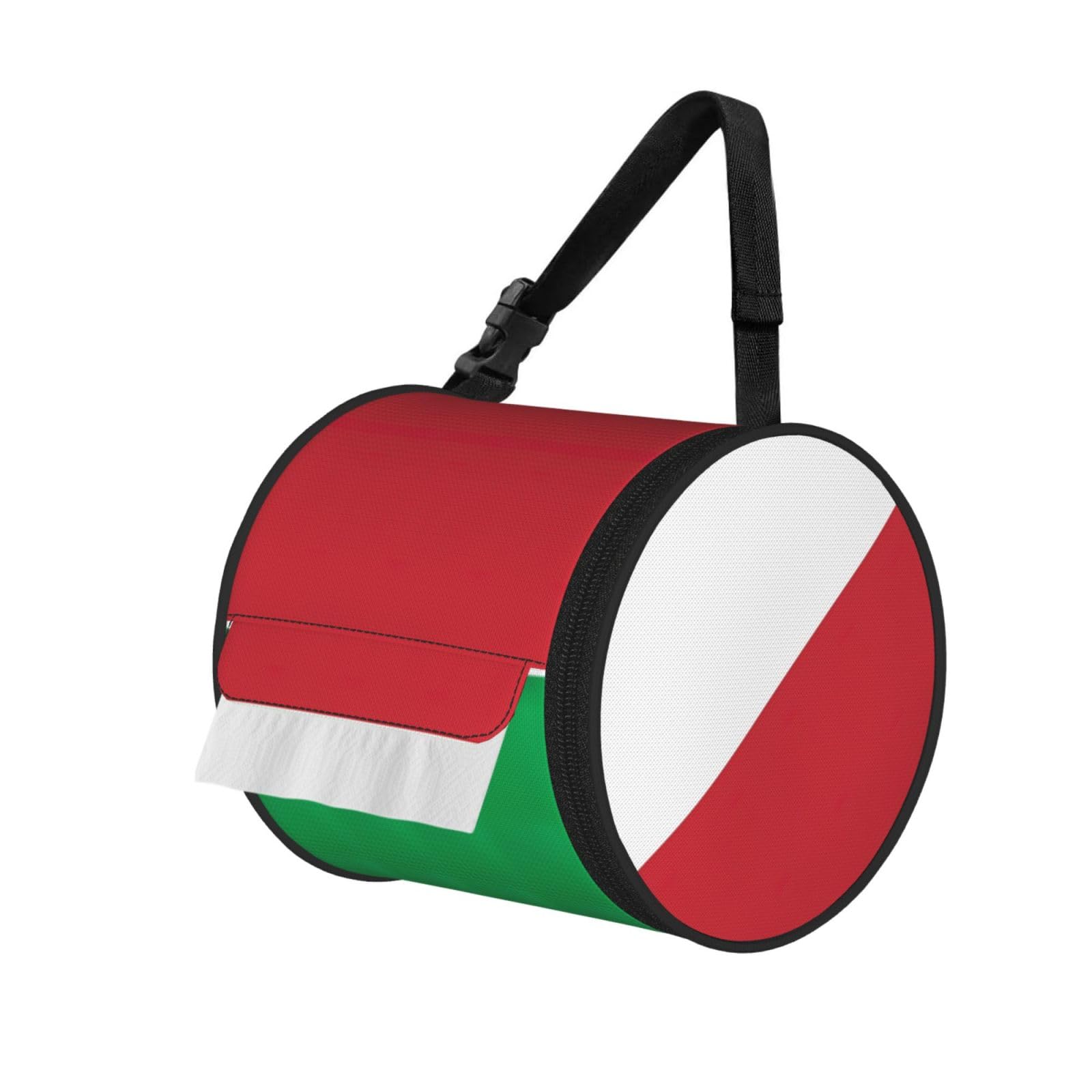 Italy Flag Print Round Tissue Dispenser Bag With Carry Strap, Portable Roll Holder For Car Travel Home