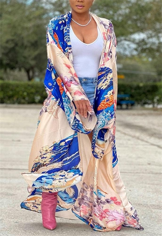 cu4eve Summer Cardigan For Women Lightweight Satin Open Front Long Kimono Swimsuit Cover Ups Silk Robe Plus Size - Image 3