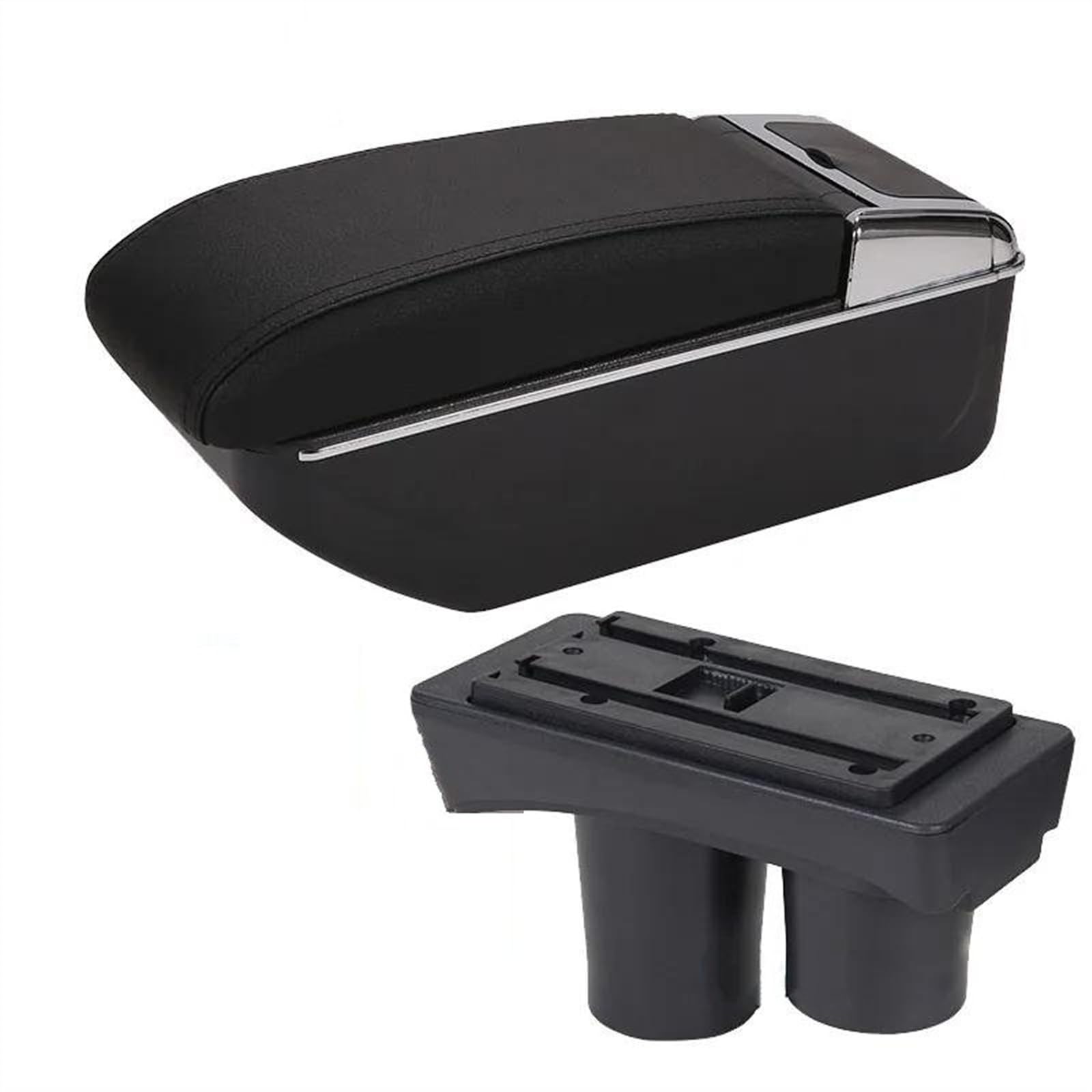 NOHEEU Car Center Console Storage Box Multifunctional Armrest Interior Accessories For Citroen C3 C2(D2 Black line No USB)