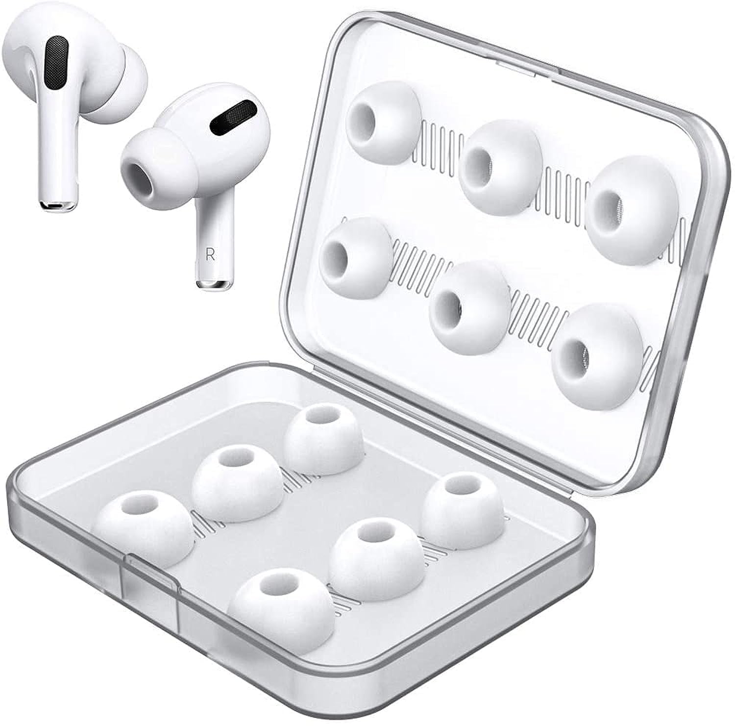 Buring 6 Pairs White Silicon Replacement Ear Tips Ear Buds Tips for AirPods Pro, Soft and High Elasticity, with Clear Portable Storage Box