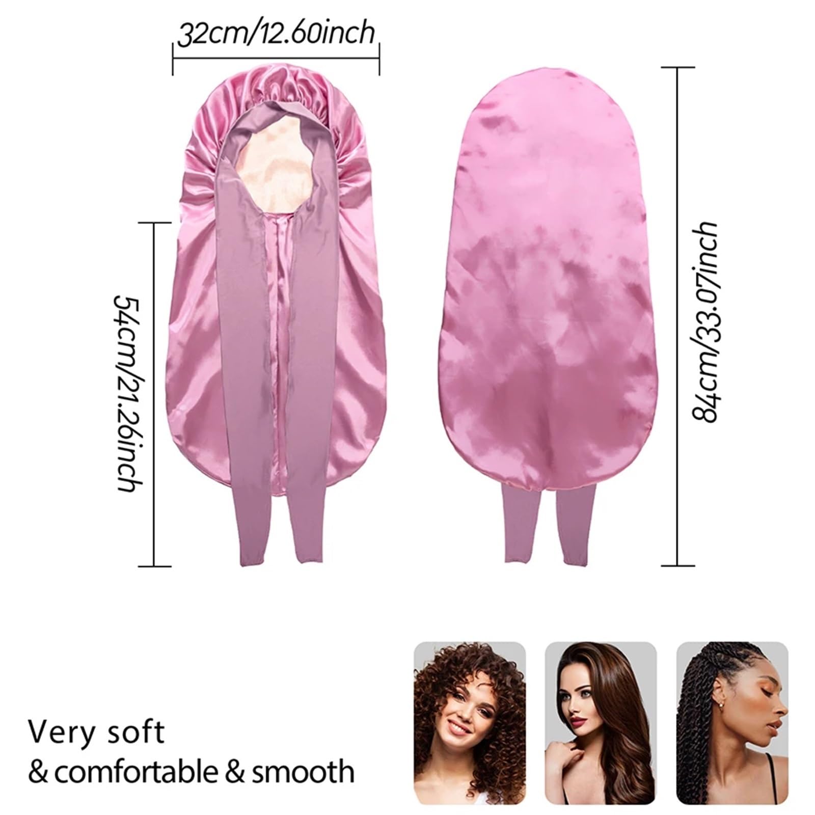 Seidenhaube Haarpflege Extra große, lange Haar-Mütze aus Seide mit elastischem Satin-Haarband, bequeme Kopfbedeckung, Nachtschlafmütze for Schlafen unter der Dusche FüR Schlafende(Pink)