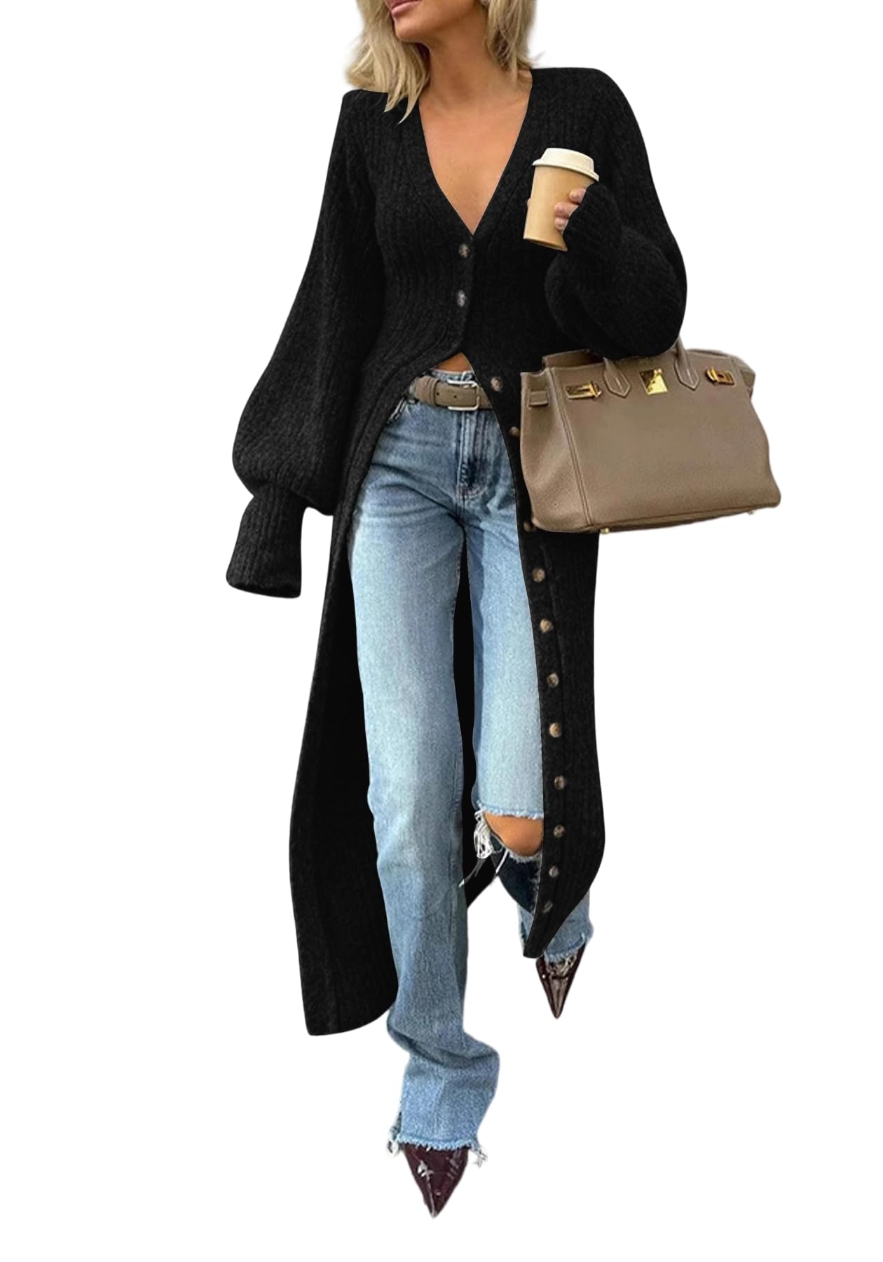 Unybwonn Long Cardigans for Women Chunky Cable Knit Duster Sweater Cover up Maxi Dress Long Sleeve Button Down