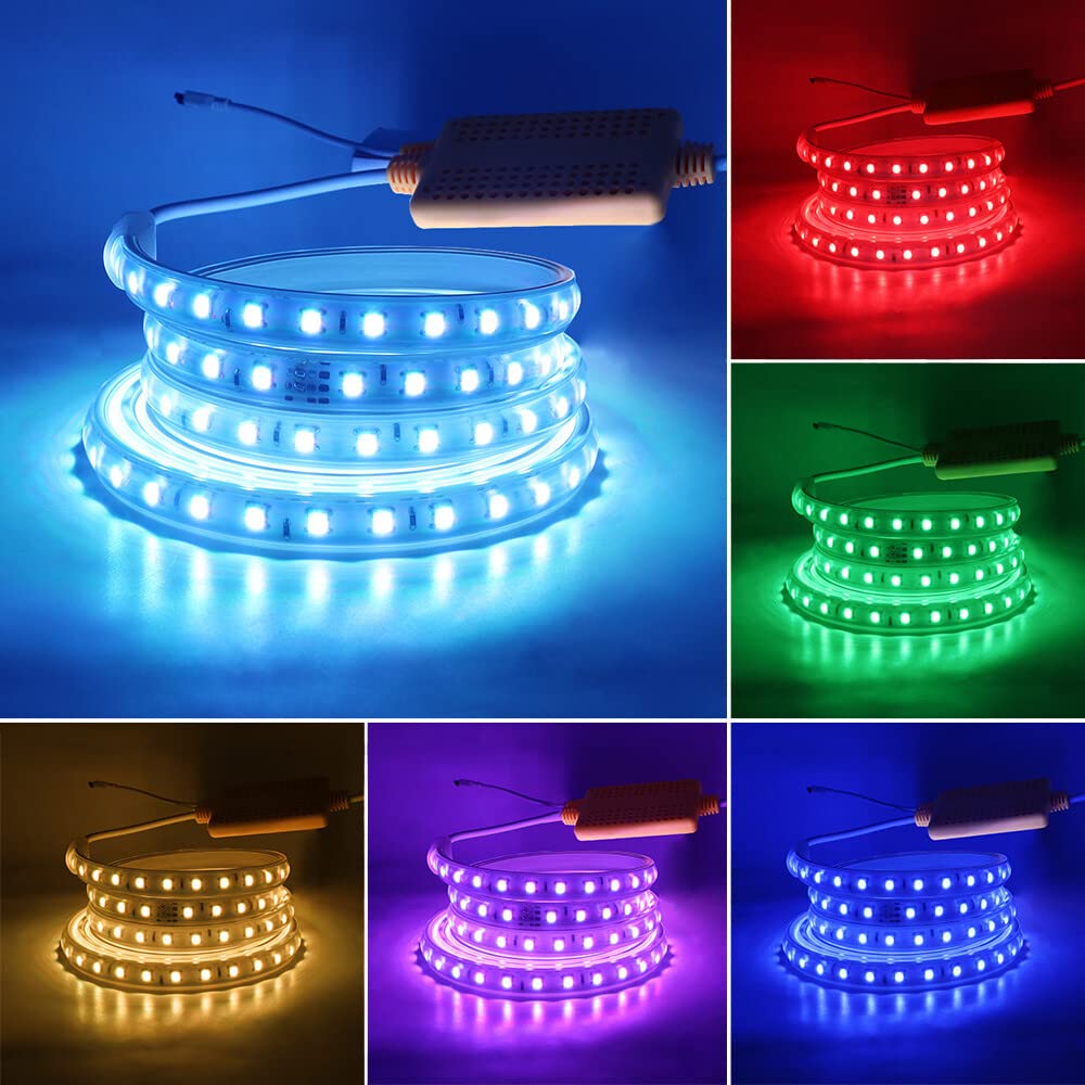 XUNATA 15m Striscia LED Flessibile 220V 5050 RGB con Telecomando, 60 LED/m, IP65 Impermeabile, Decorazione di Ingegneria Luce