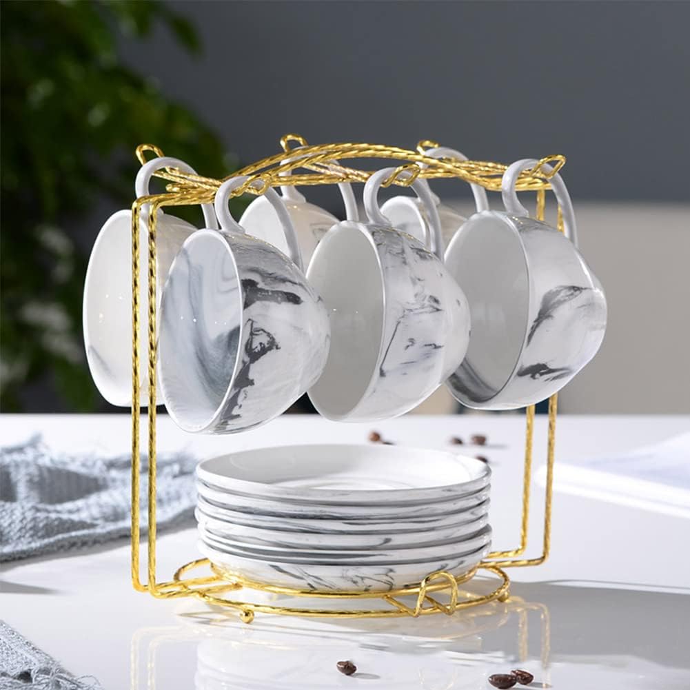 TERRIFI Coffee Mug Holder, Espresso Cup Drying Rack with 6 Hooks, Spiral Gold, Metal Mug Tree, Espresso Cups Organizer for Kitchen Counter, Home, Tea Party, 7.48 x 7.48 Inches