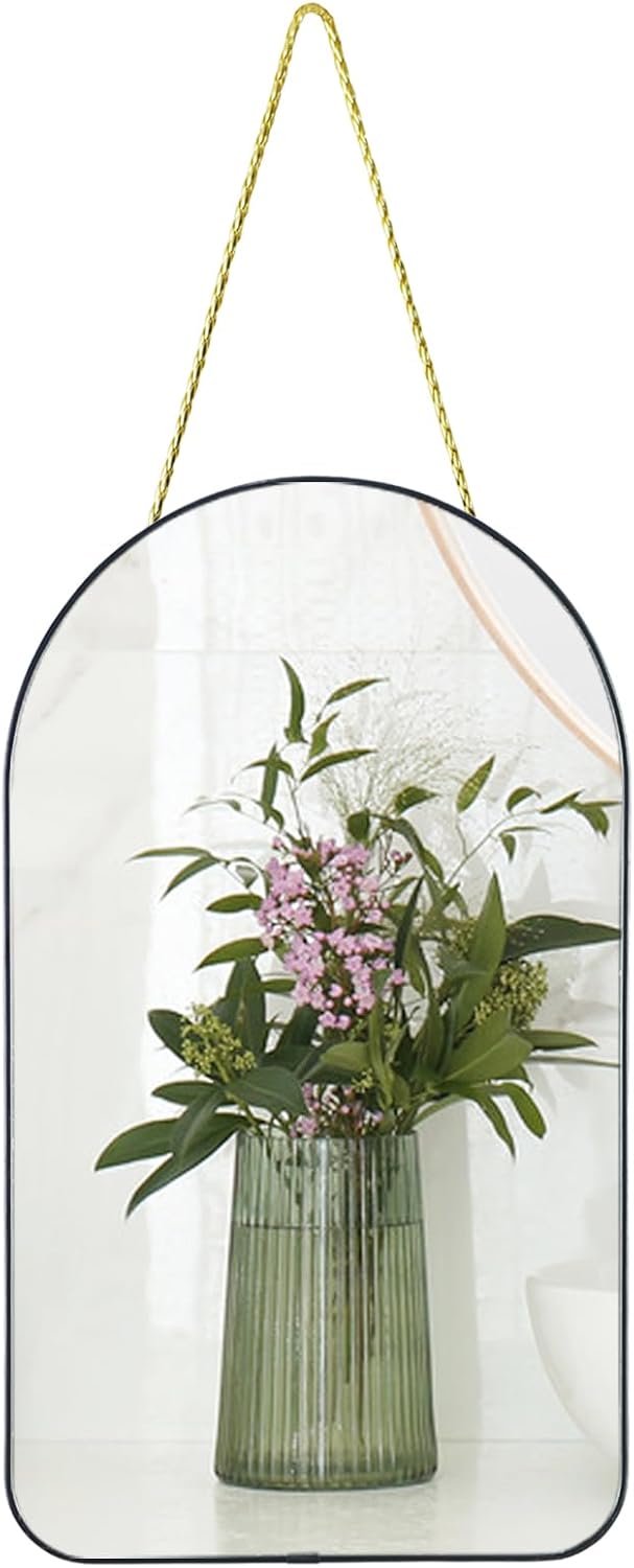 Funerom Decorative Arched Wall Mirror with Black Frame, 15.8 x 9 inches, Small Modern Hanging Mirror for Bedroom Bathroom Funerom Decorative Arched Wall Mirror with Black Frame, 15.8 x 9 inches, Small Modern Hanging Mirror for Bedroom Bathroom