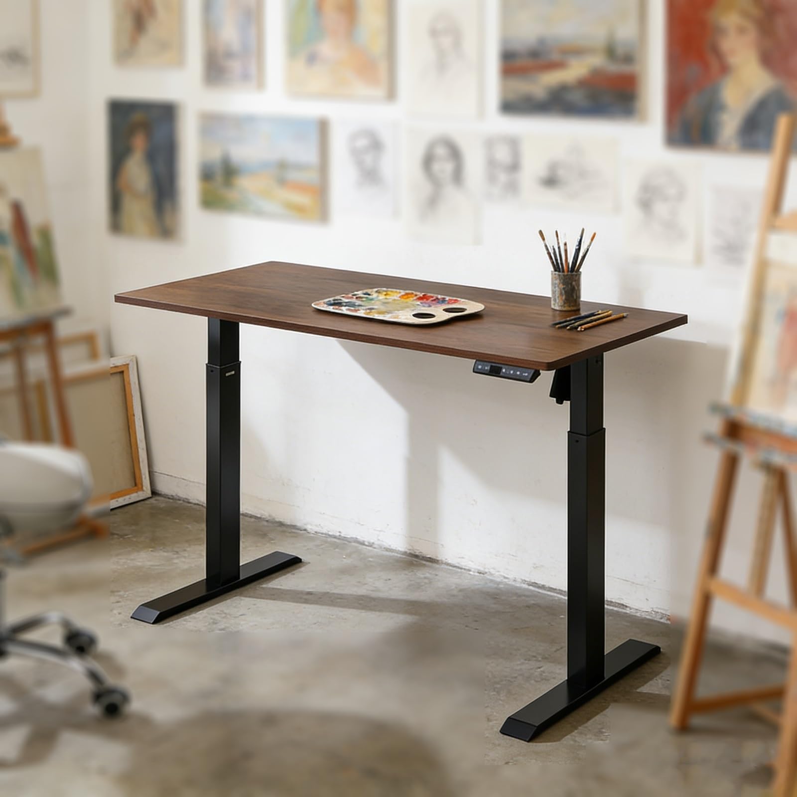 Adjustable Height Electric Standing Desk 48x24 Ergonomic Home Office Rising Table Modern White Walnut Finish Perfect for Work