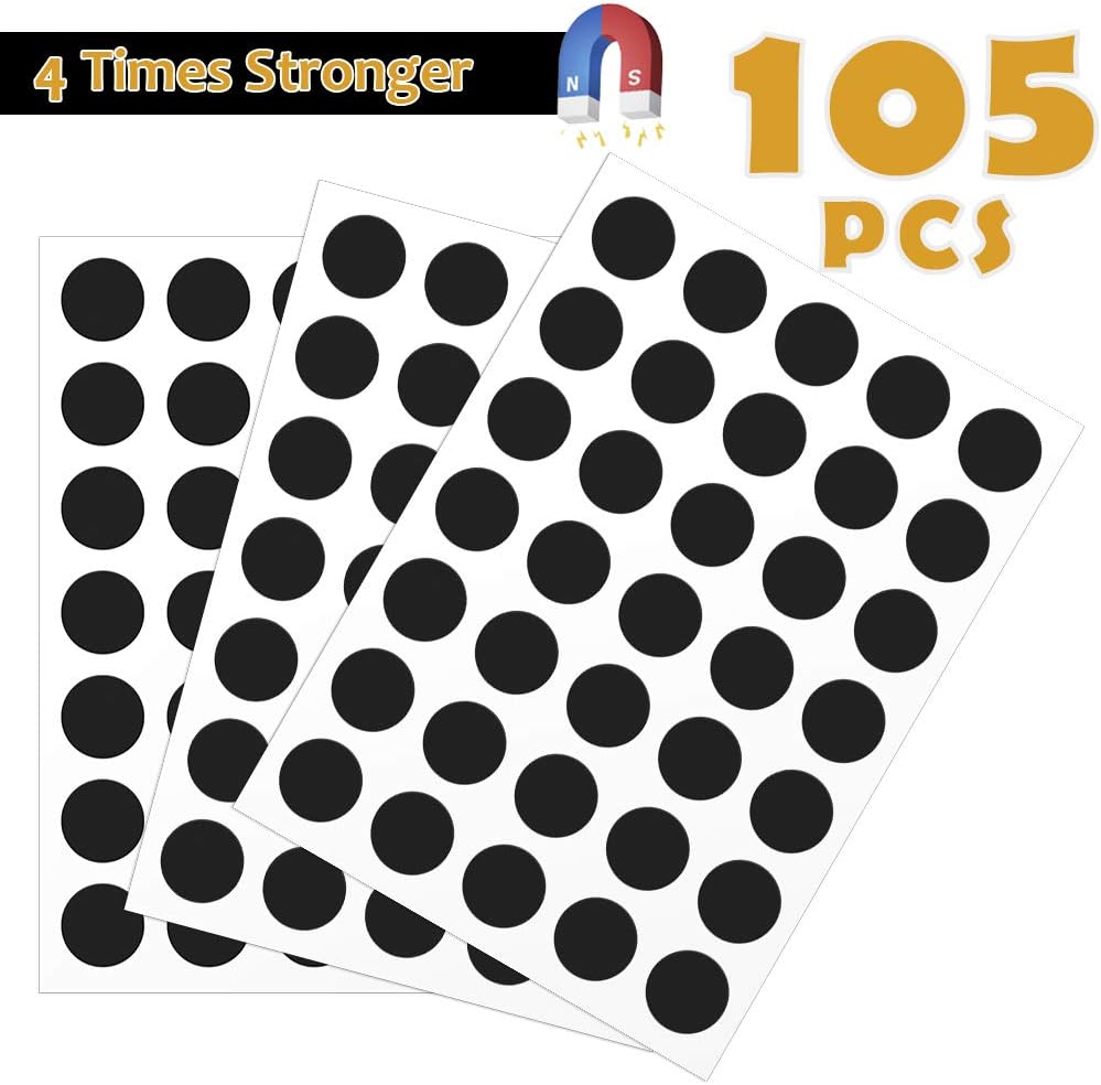 Magnetic Dots - 105 Adhesive Magnets with Strong 3M Backing - Each 20x20x2mm - Flexible Sticky Magnets for Crafts & DIY Projects, Hanging & Organizing Lightweight Objects (20x2 Round)
