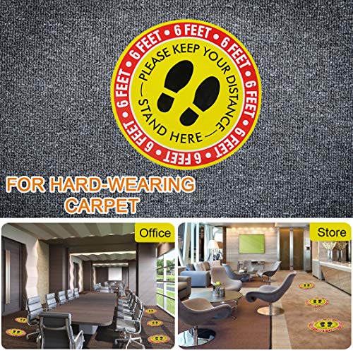 COPACHI Social Distancing Floor Decal Stickers, 6 Feet Notice Floor Sign for Queues, Lines, Anti-Slip Floor Sign Marker, Commercial Grade, 11\" Round (Yellow-Red, 5Pack)